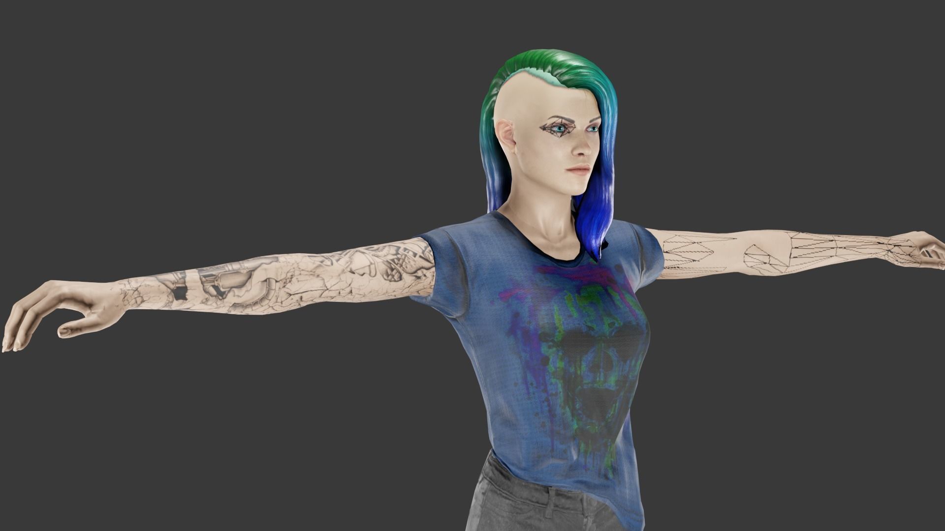 Cyber Punk Female Low-poly 3D model_3