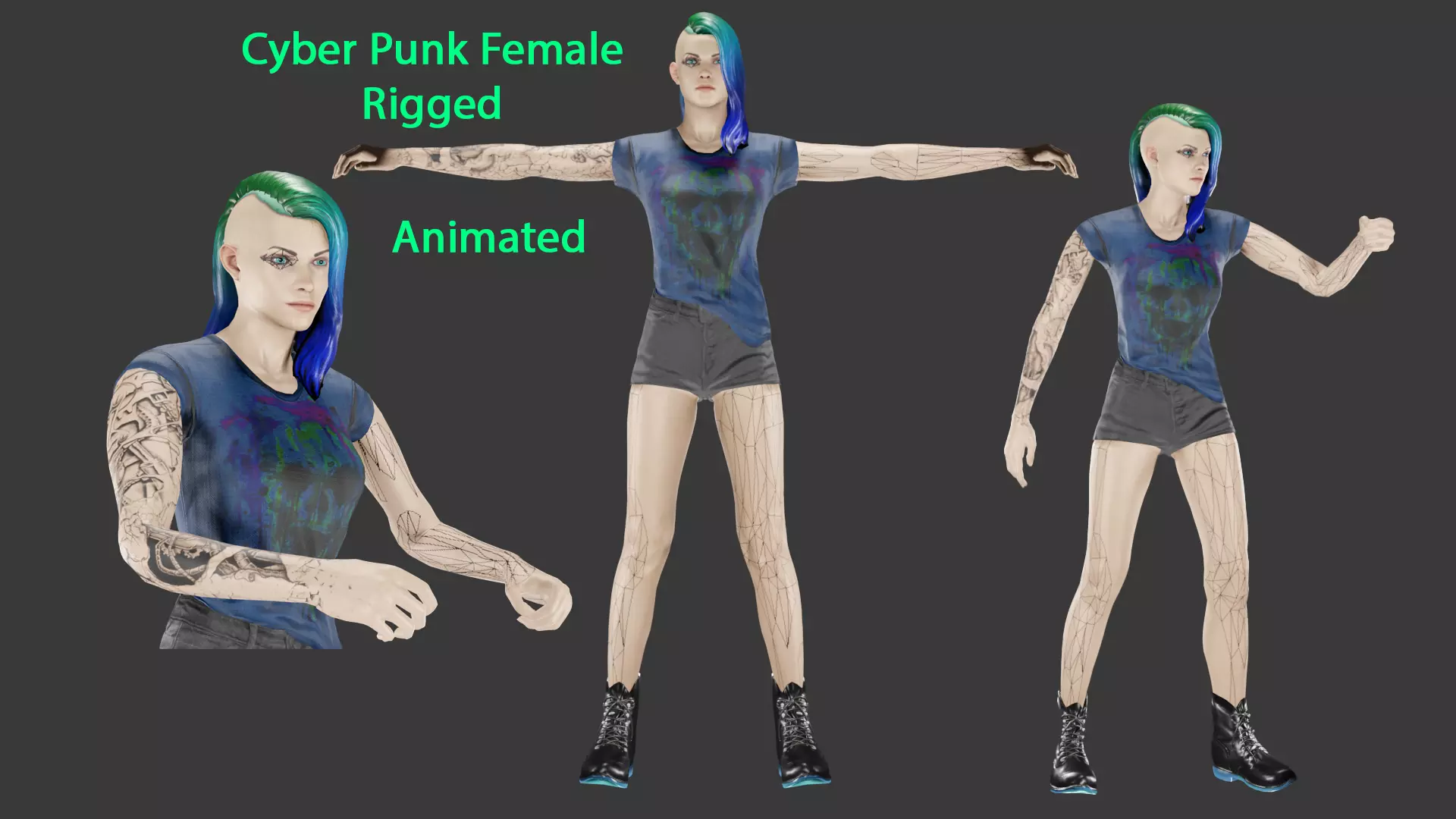 Cyber Punk Female Low-poly 3D model_0