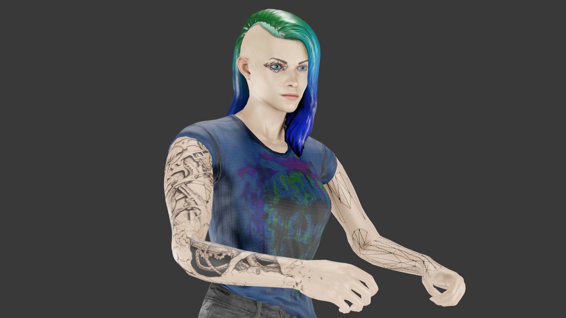 Cyber Punk Female Low-poly 3D model_6