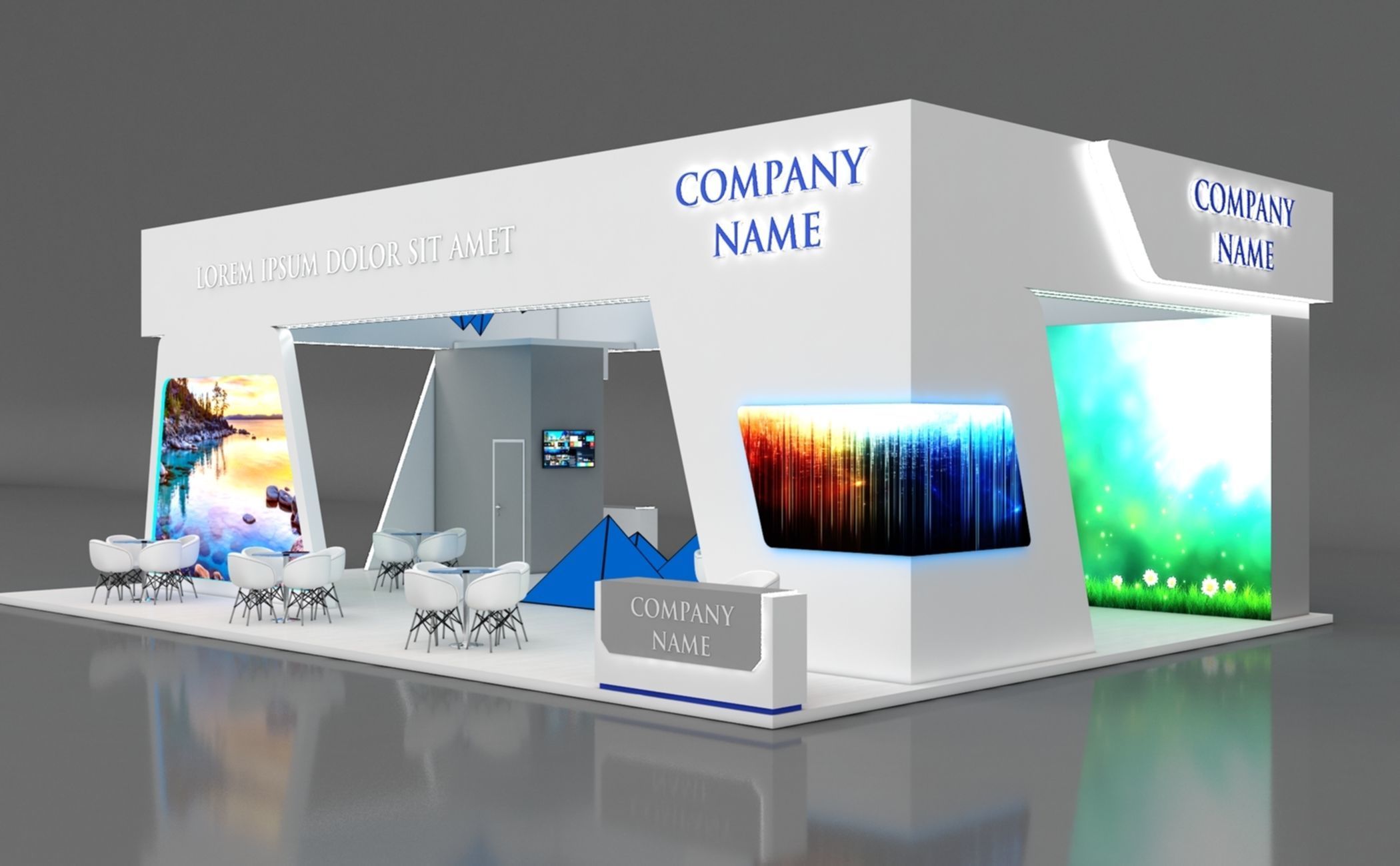Booth Exhibition Stand Stall 14x10m Height 500 cm 4 Side Open 3D model_6