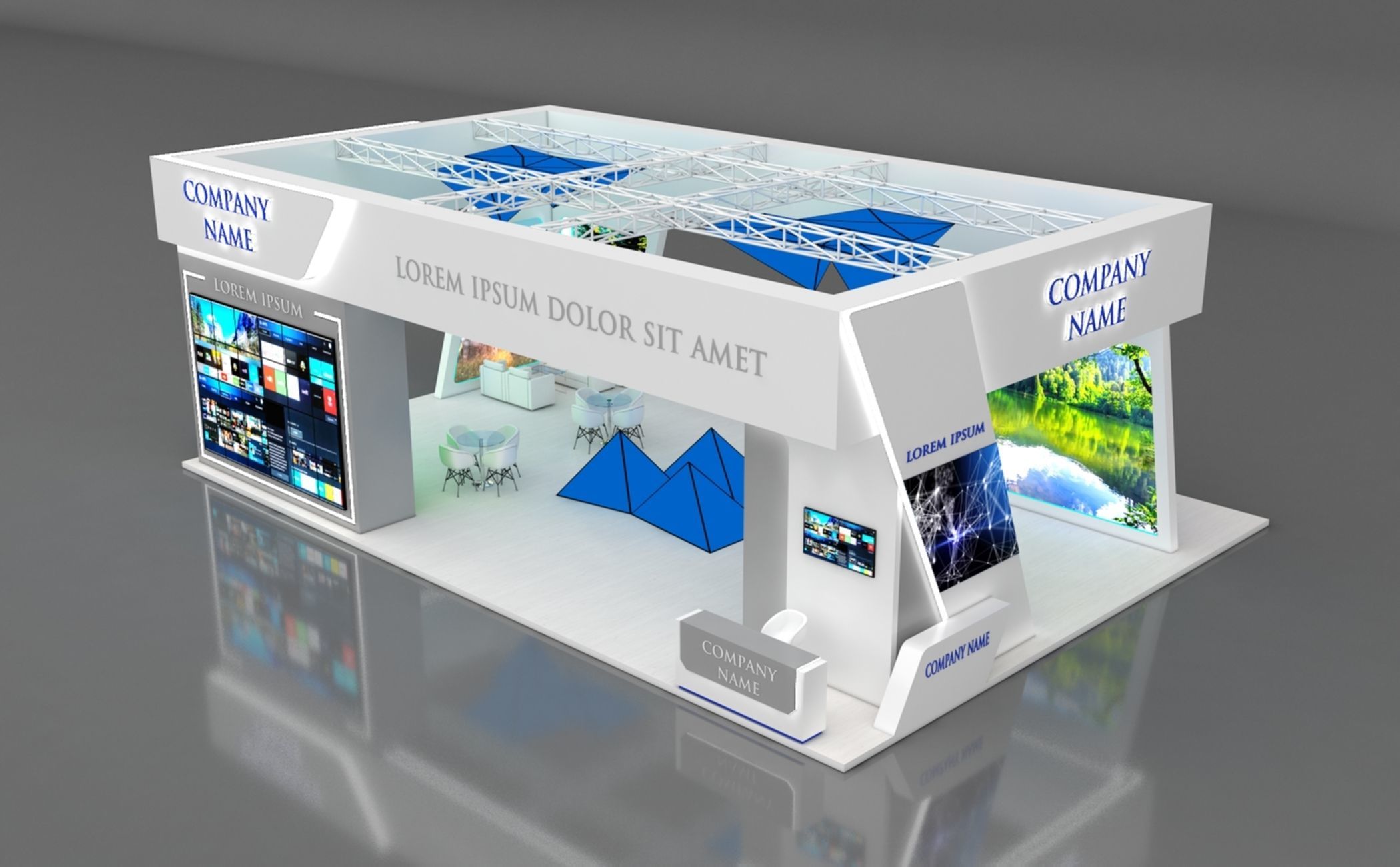 Booth Exhibition Stand Stall 14x10m Height 500 cm 4 Side Open 3D model_2