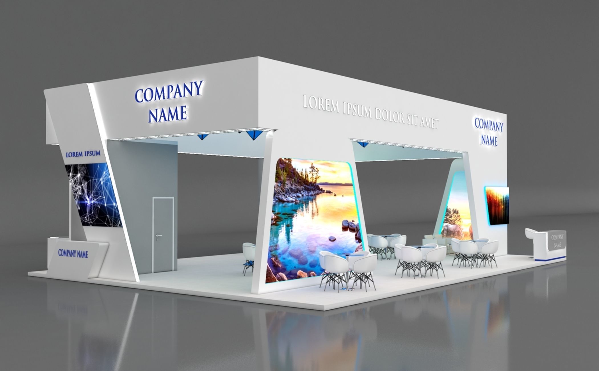 Booth Exhibition Stand Stall 14x10m Height 500 cm 4 Side Open 3D model_9