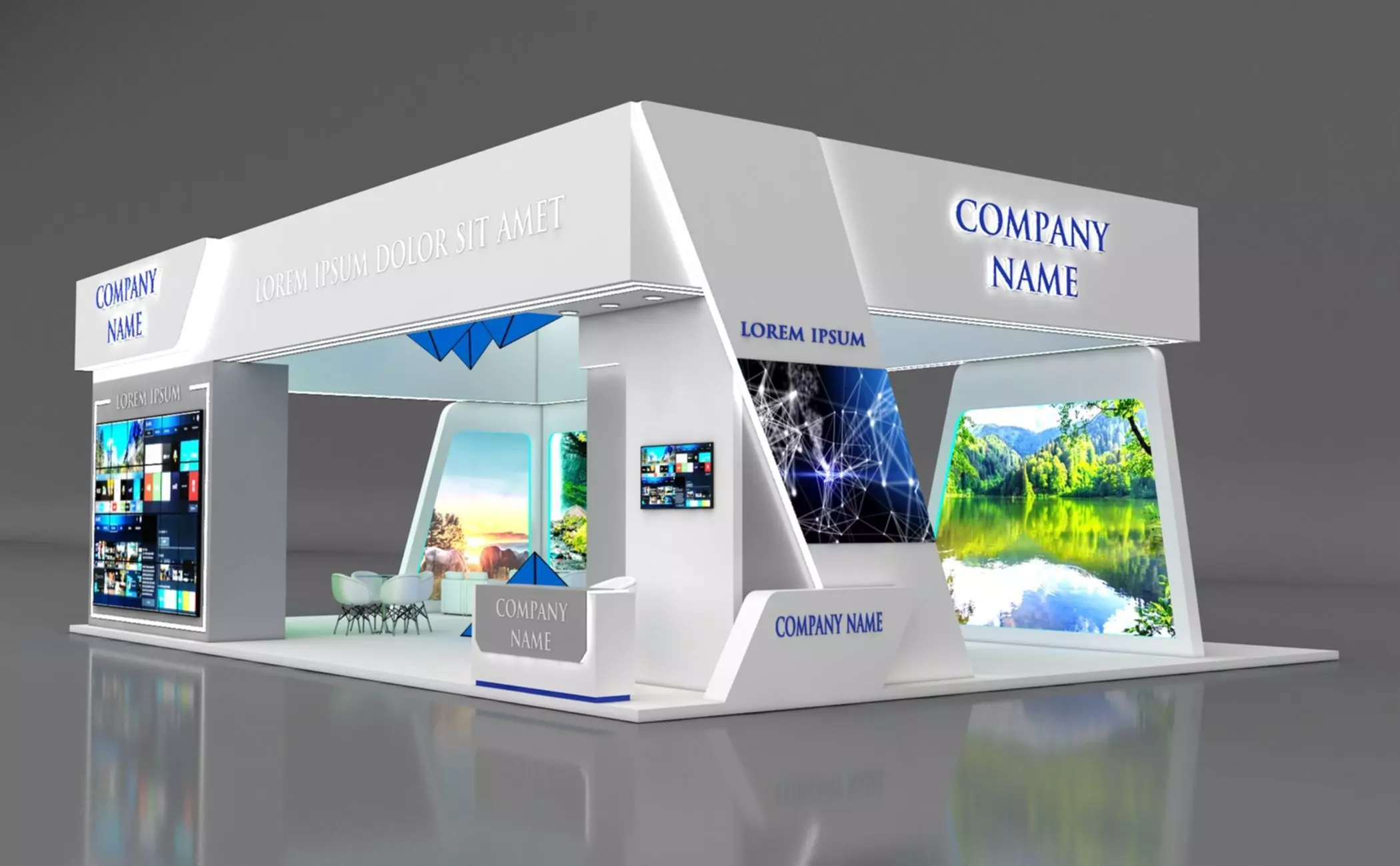 Booth Exhibition Stand Stall 14x10m Height 500 cm 4 Side Open 3D model_0