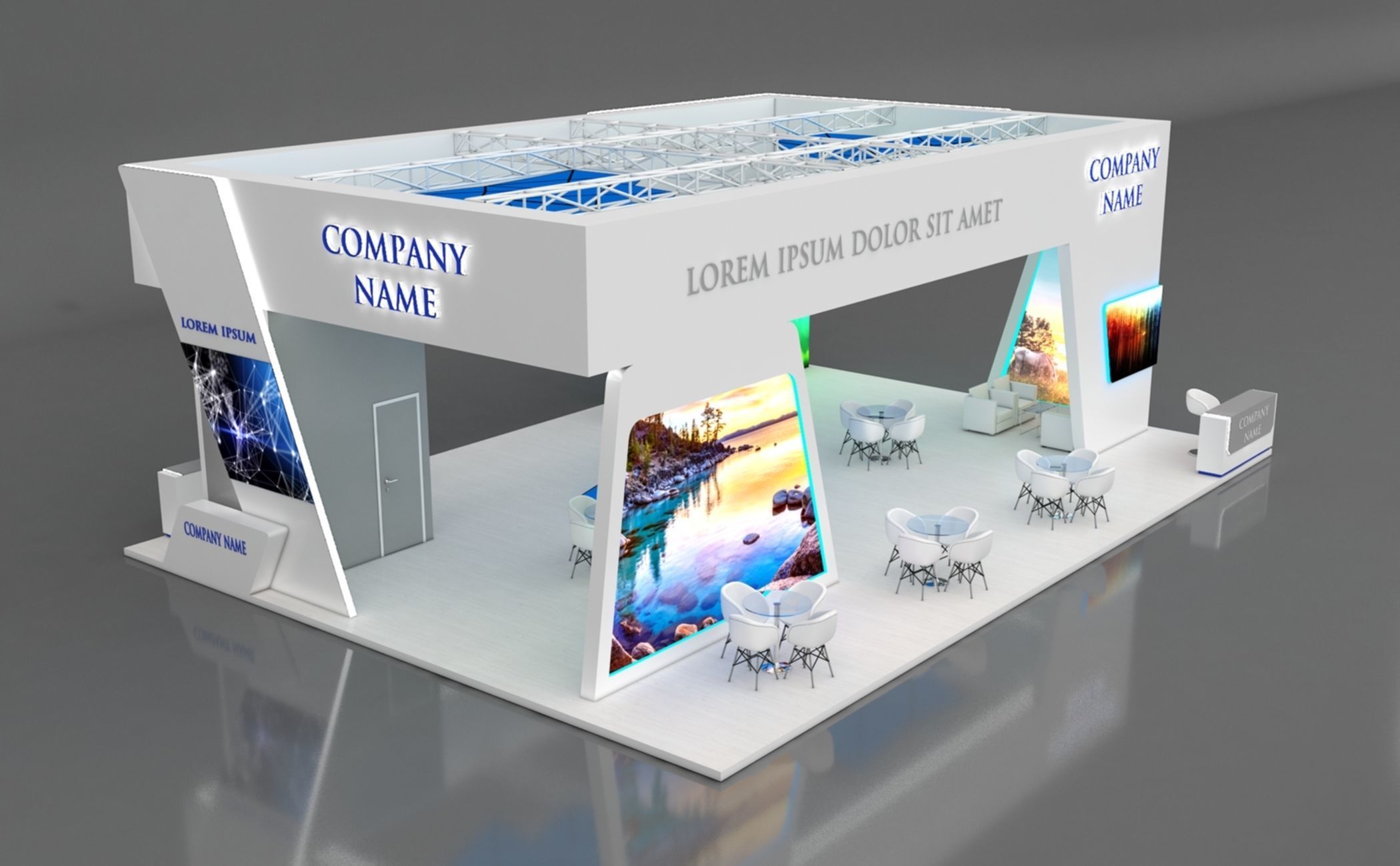 Booth Exhibition Stand Stall 14x10m Height 500 cm 4 Side Open 3D model_1