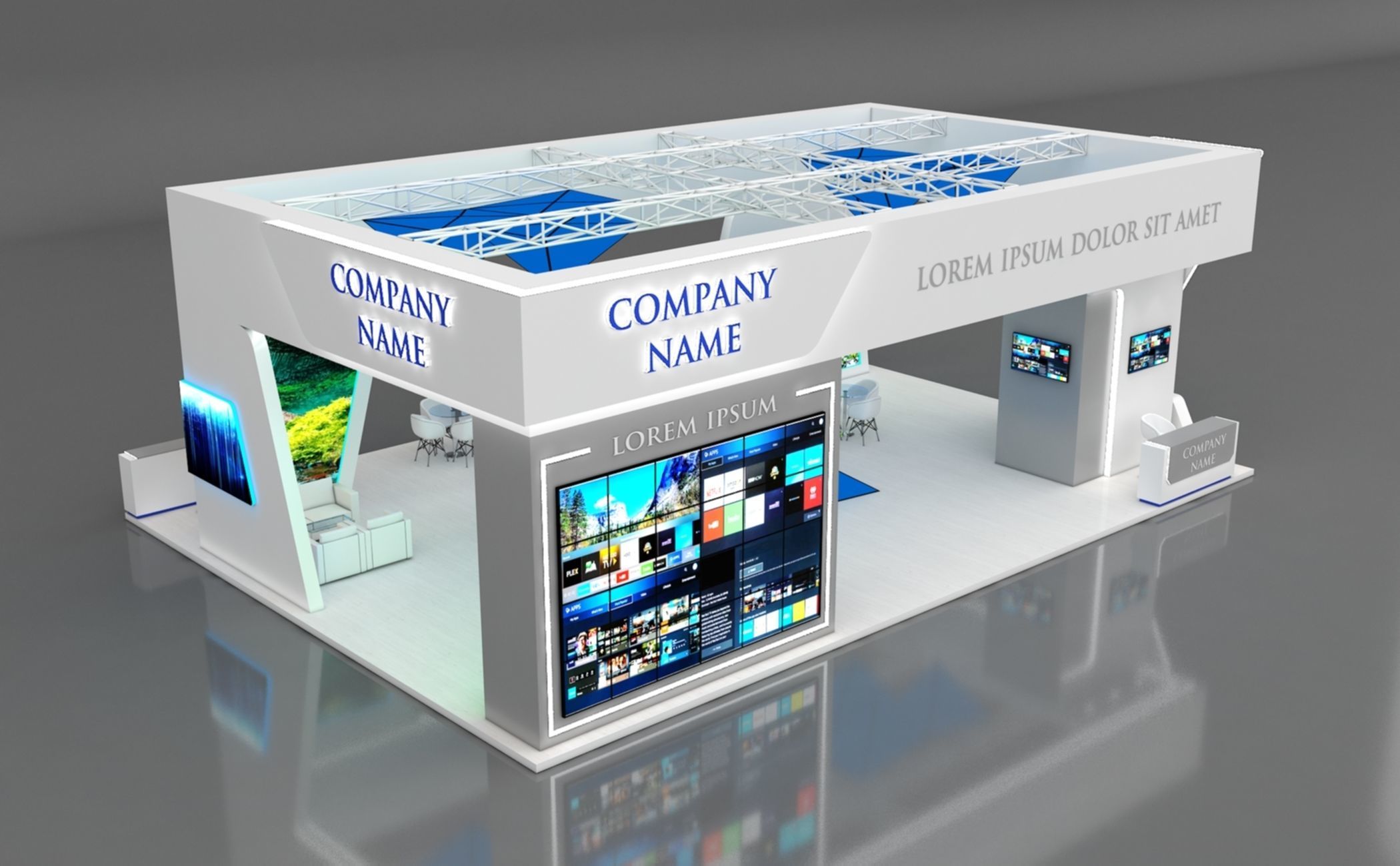 Booth Exhibition Stand Stall 14x10m Height 500 cm 4 Side Open 3D model_5