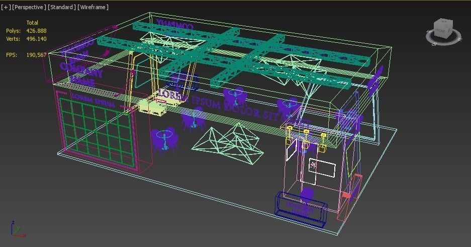 Booth Exhibition Stand Stall 14x10m Height 500 cm 4 Side Open 3D model_10
