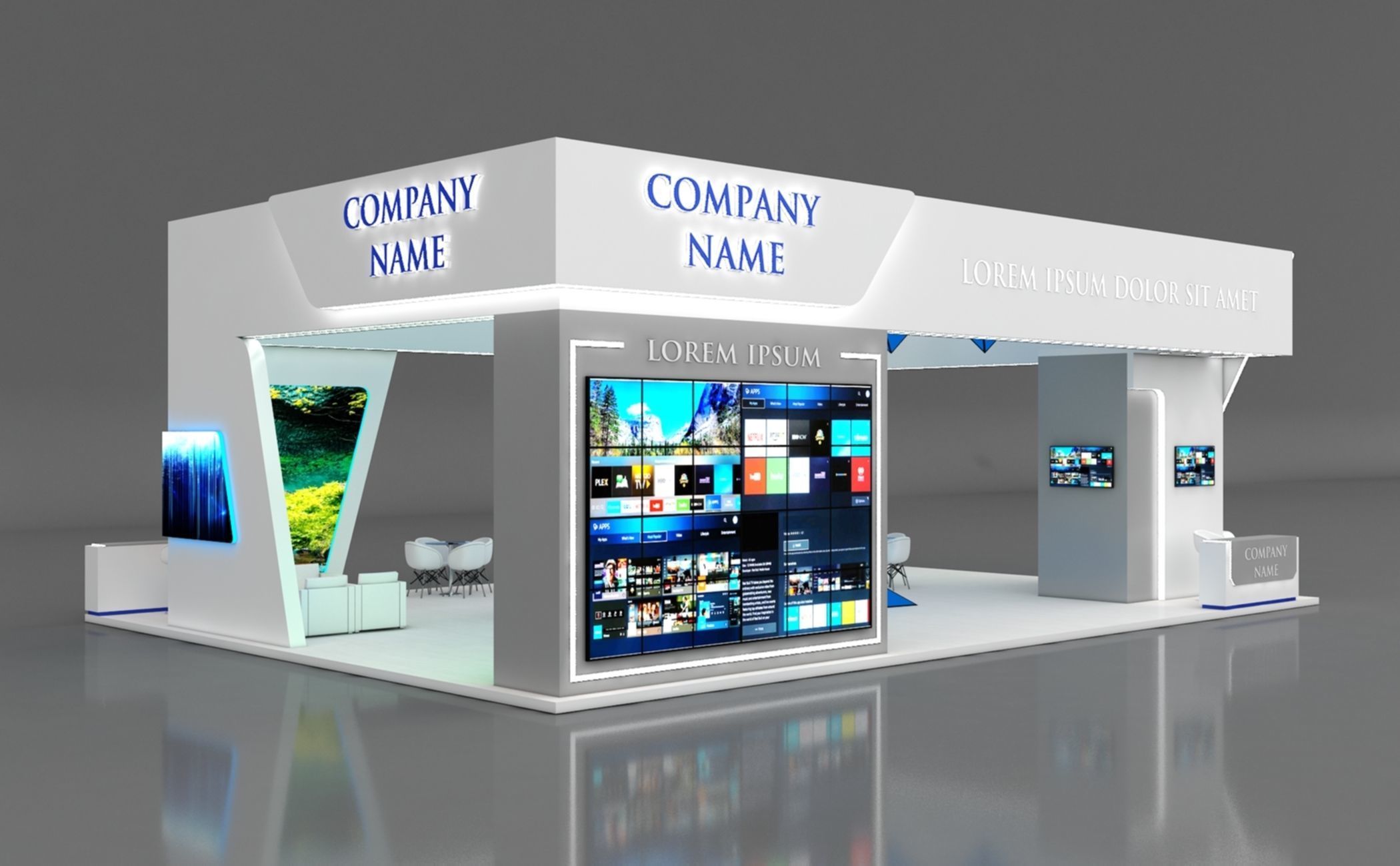 Booth Exhibition Stand Stall 14x10m Height 500 cm 4 Side Open 3D model_4