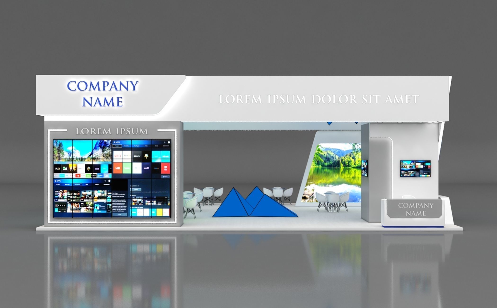 Booth Exhibition Stand Stall 14x10m Height 500 cm 4 Side Open 3D model_3