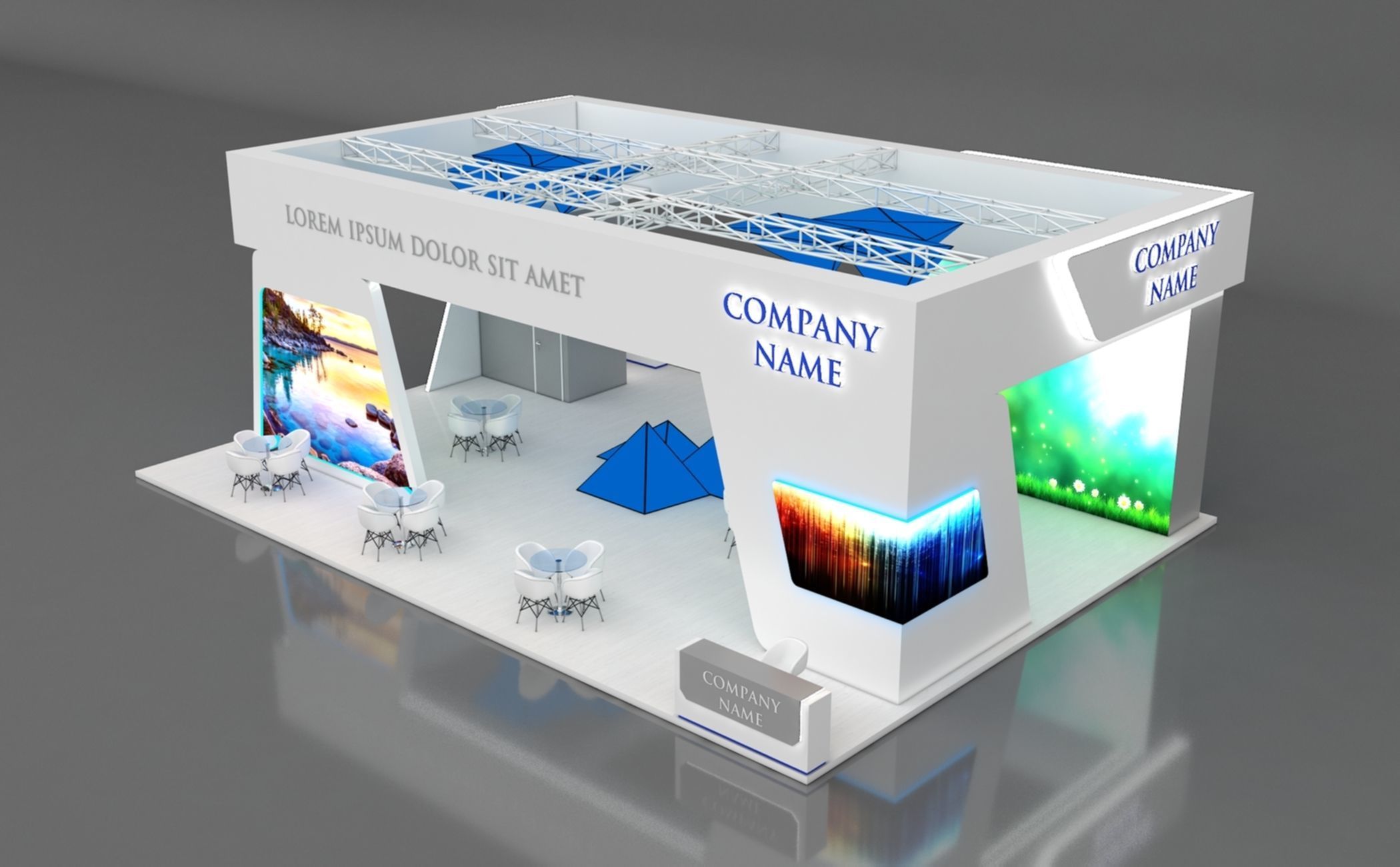 Booth Exhibition Stand Stall 14x10m Height 500 cm 4 Side Open 3D model_7