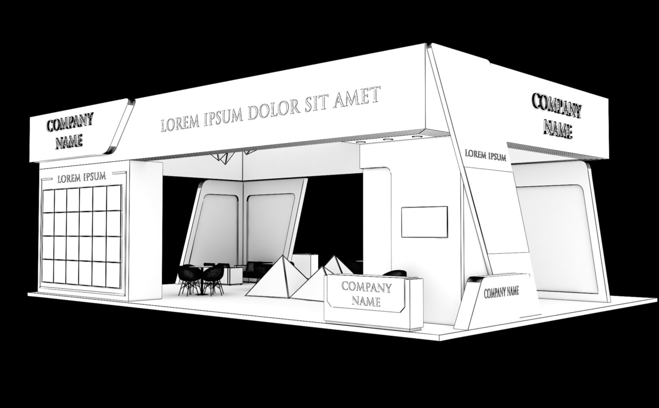 Booth Exhibition Stand Stall 14x10m Height 500 cm 4 Side Open 3D model_11