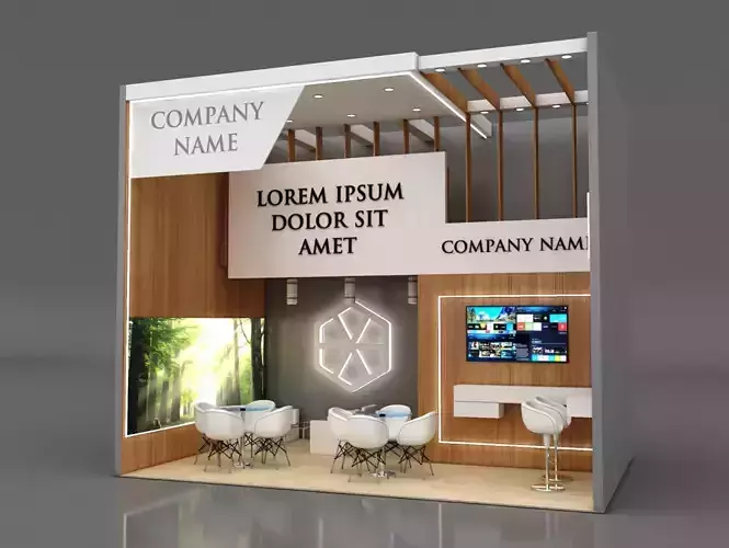 Booth Exhibition Stand Stall 6x4m Height 500 cm 1 Side Open 3D model