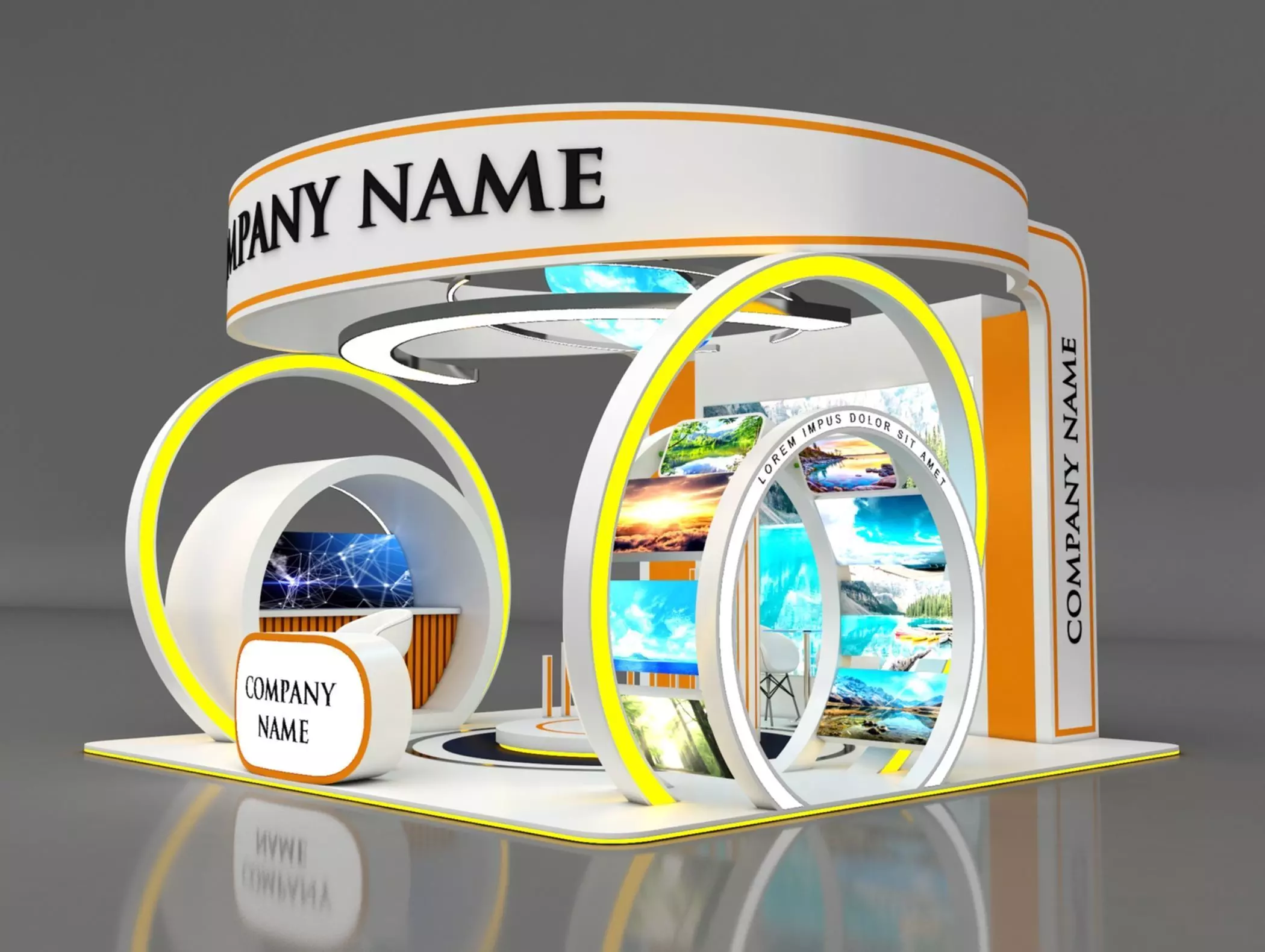 Booth Exhibition Stand Stall 6x6m Height 400 cm 4 Side Open 3D model_0