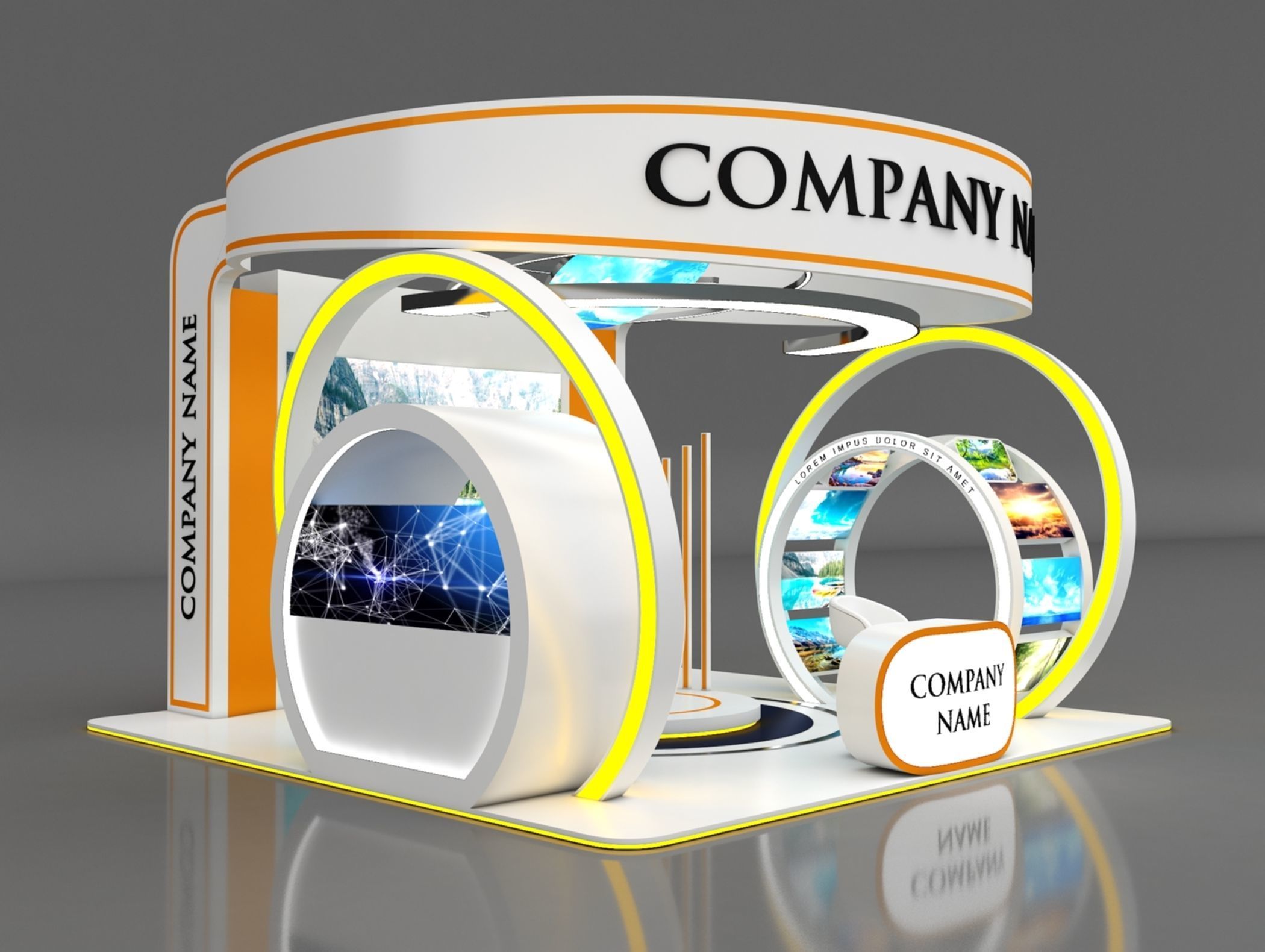 Booth Exhibition Stand Stall 6x6m Height 400 cm 4 Side Open 3D model_2