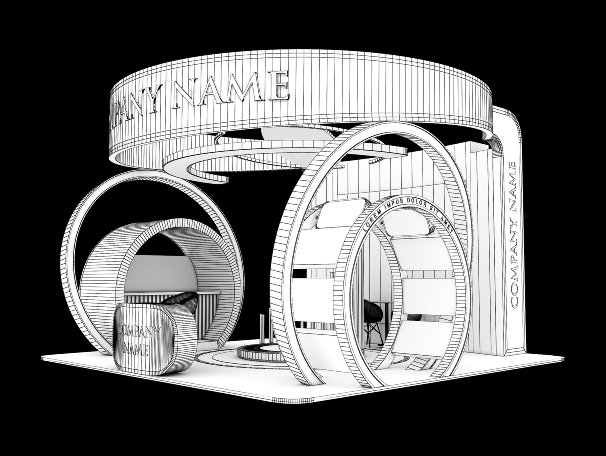 Booth Exhibition Stand Stall 6x6m Height 400 cm 4 Side Open 3D model_8