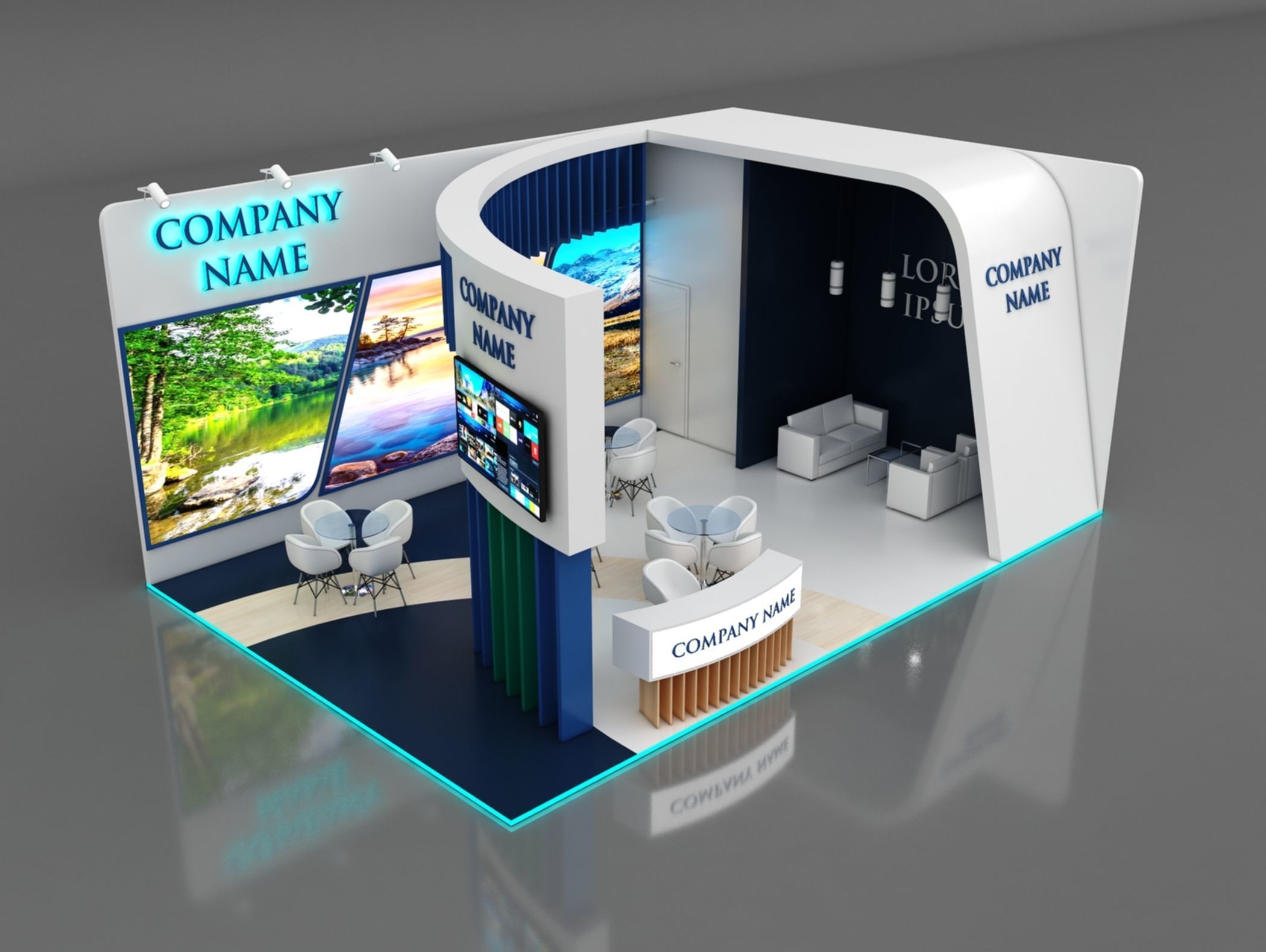 Booth Exhibition Stand Stall 9x6m Height 360 cm 2 Side Open 3D model_1