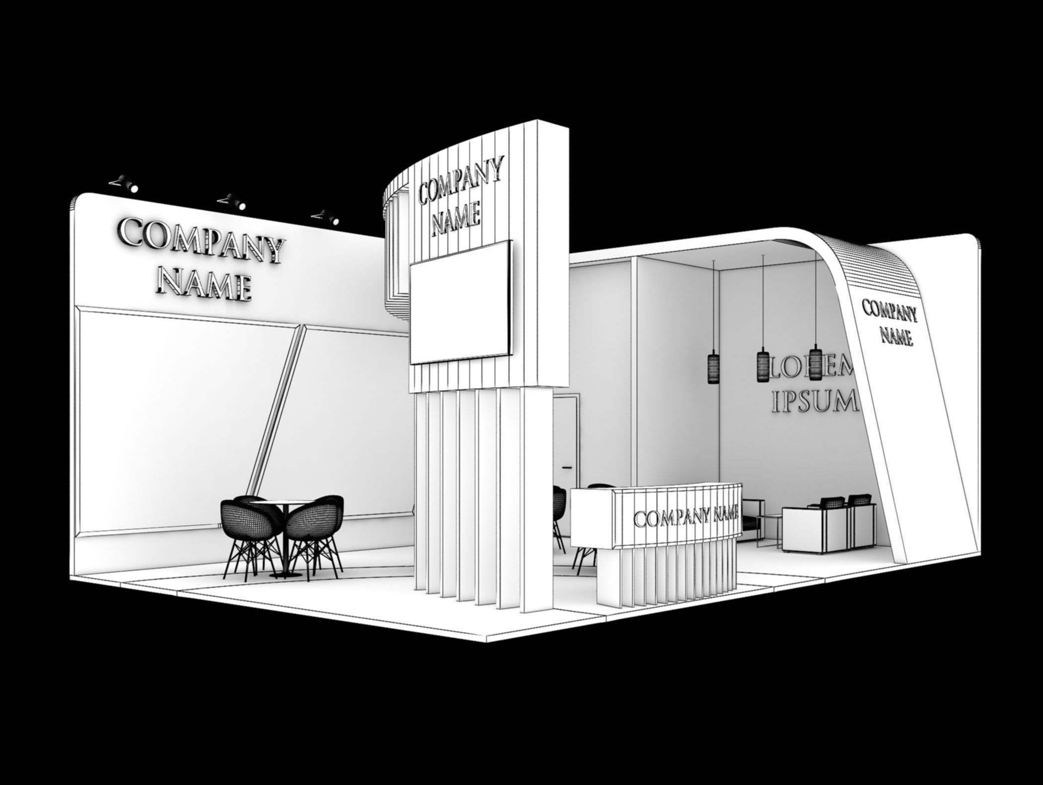 Booth Exhibition Stand Stall 9x6m Height 360 cm 2 Side Open 3D model_5