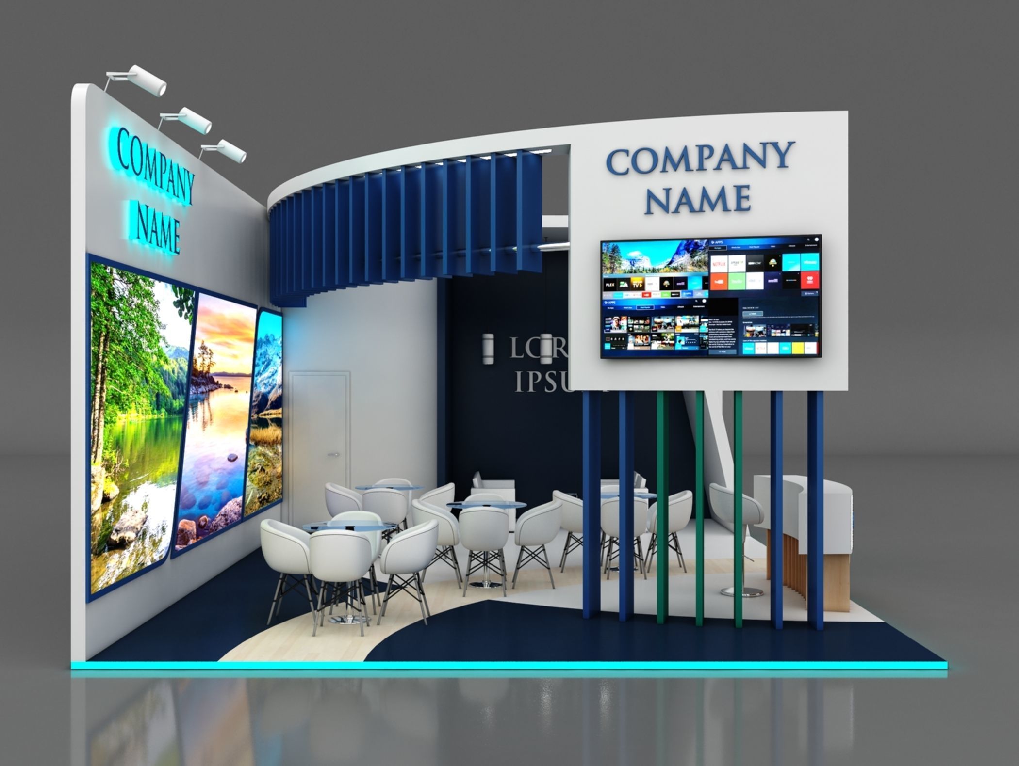 Booth Exhibition Stand Stall 9x6m Height 360 cm 2 Side Open 3D model_3