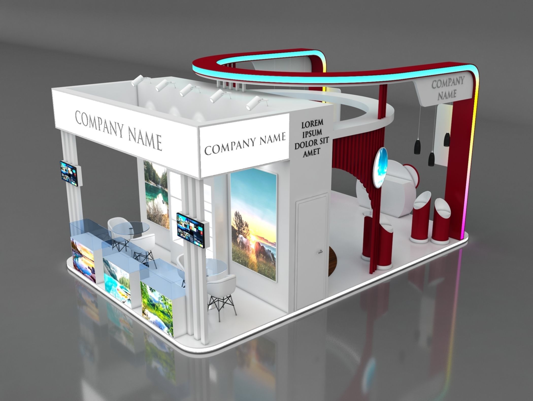 Booth Exhibition Stand Stall 8x5m Height 450 cm 4 Side Open 3D model_2