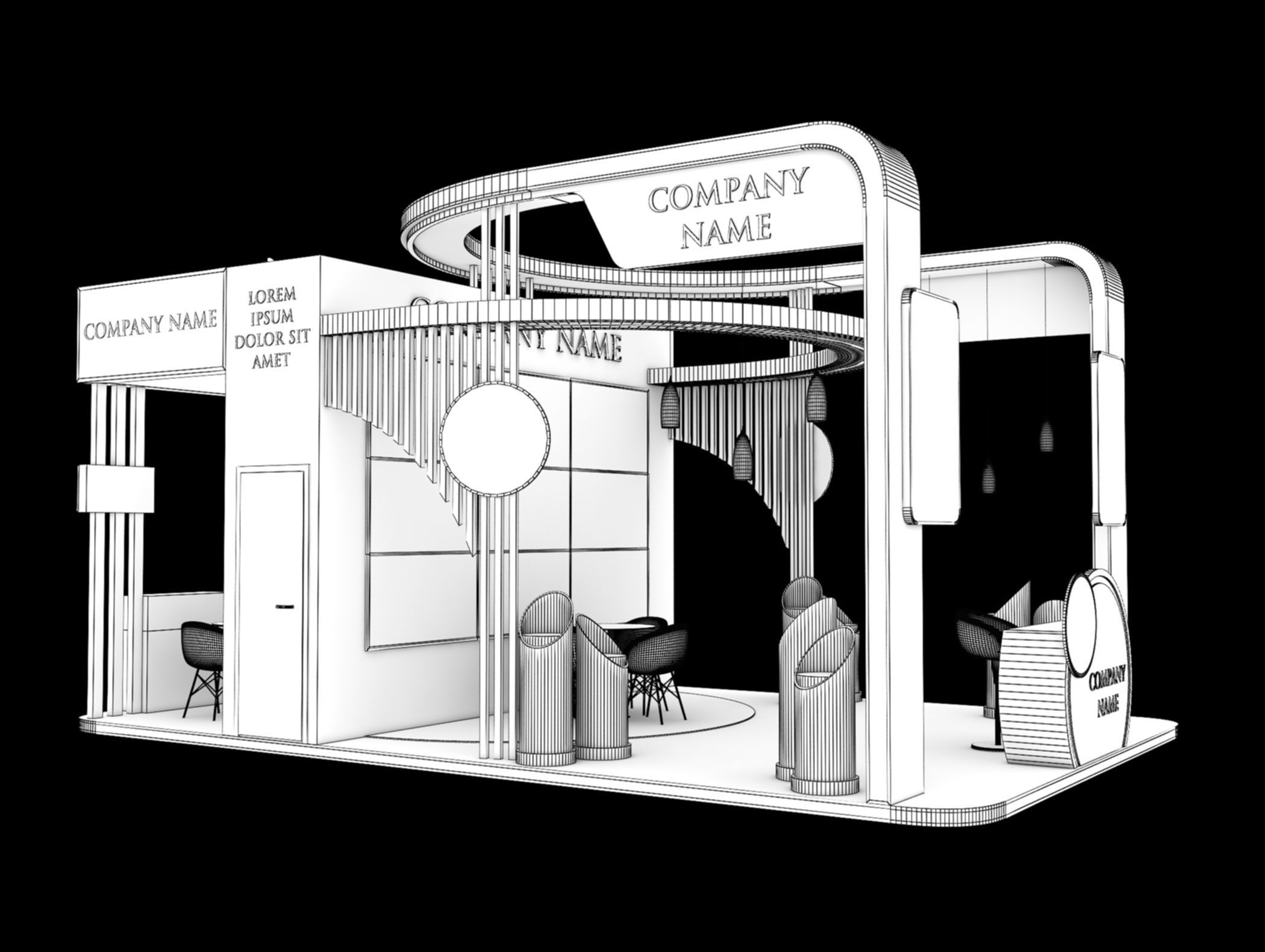 Booth Exhibition Stand Stall 8x5m Height 450 cm 4 Side Open 3D model_11