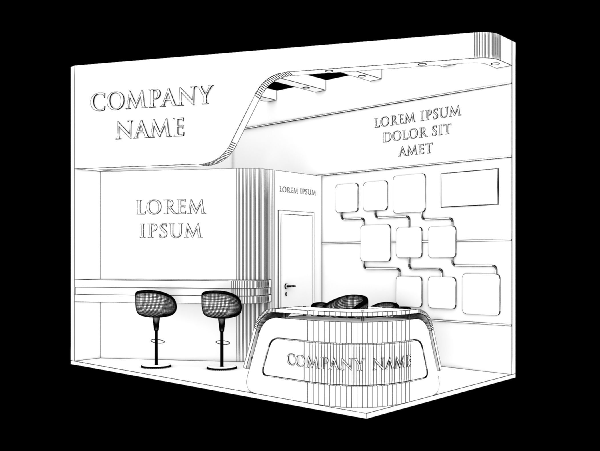 Booth Exhibition Stand Stall 5x3m Height 400 cm 2 Side Open 3D model_5