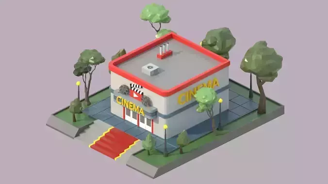 low poly isometric cinema building