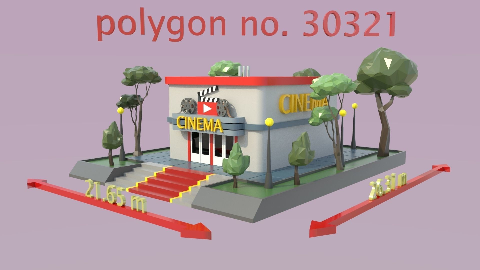low poly isometric cinema building Low-poly 3D model_9