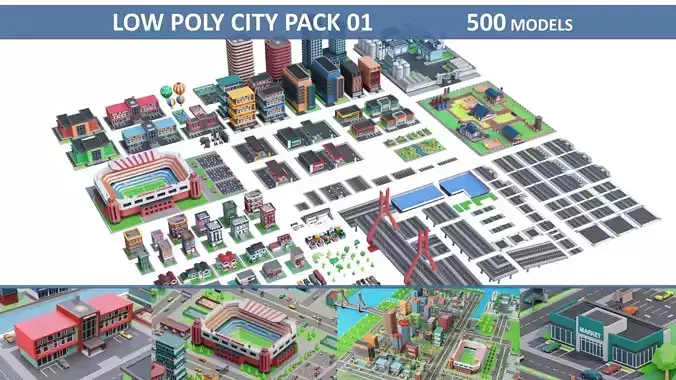 Low Poly City Pack 01 Collection Low-poly 3D model