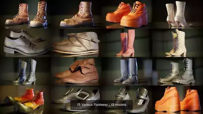 15 Various Footwear 3D Model Collection