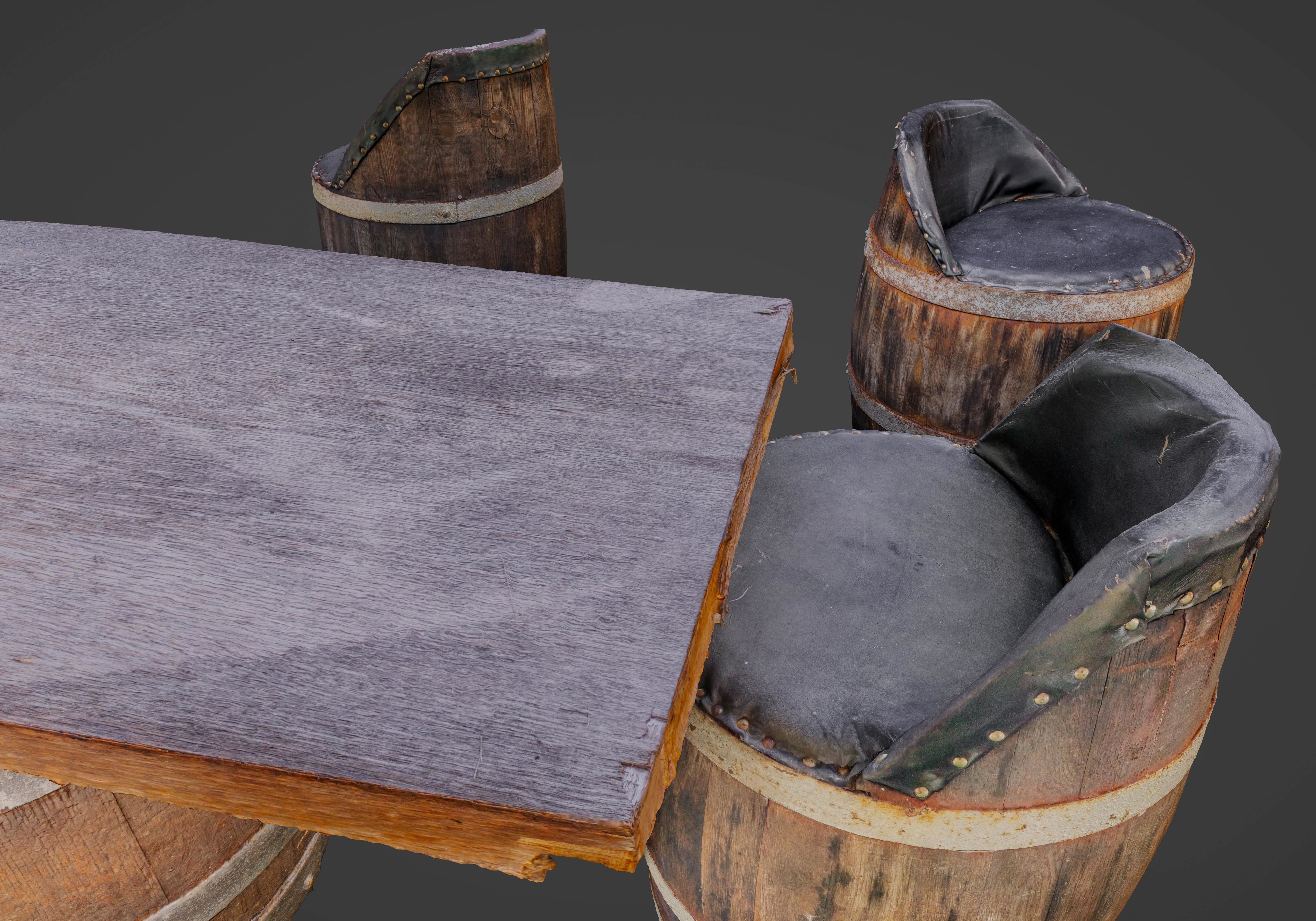 used wine barrel furniture scan with 4 LODs - Gameready Low-poly 3D model_6