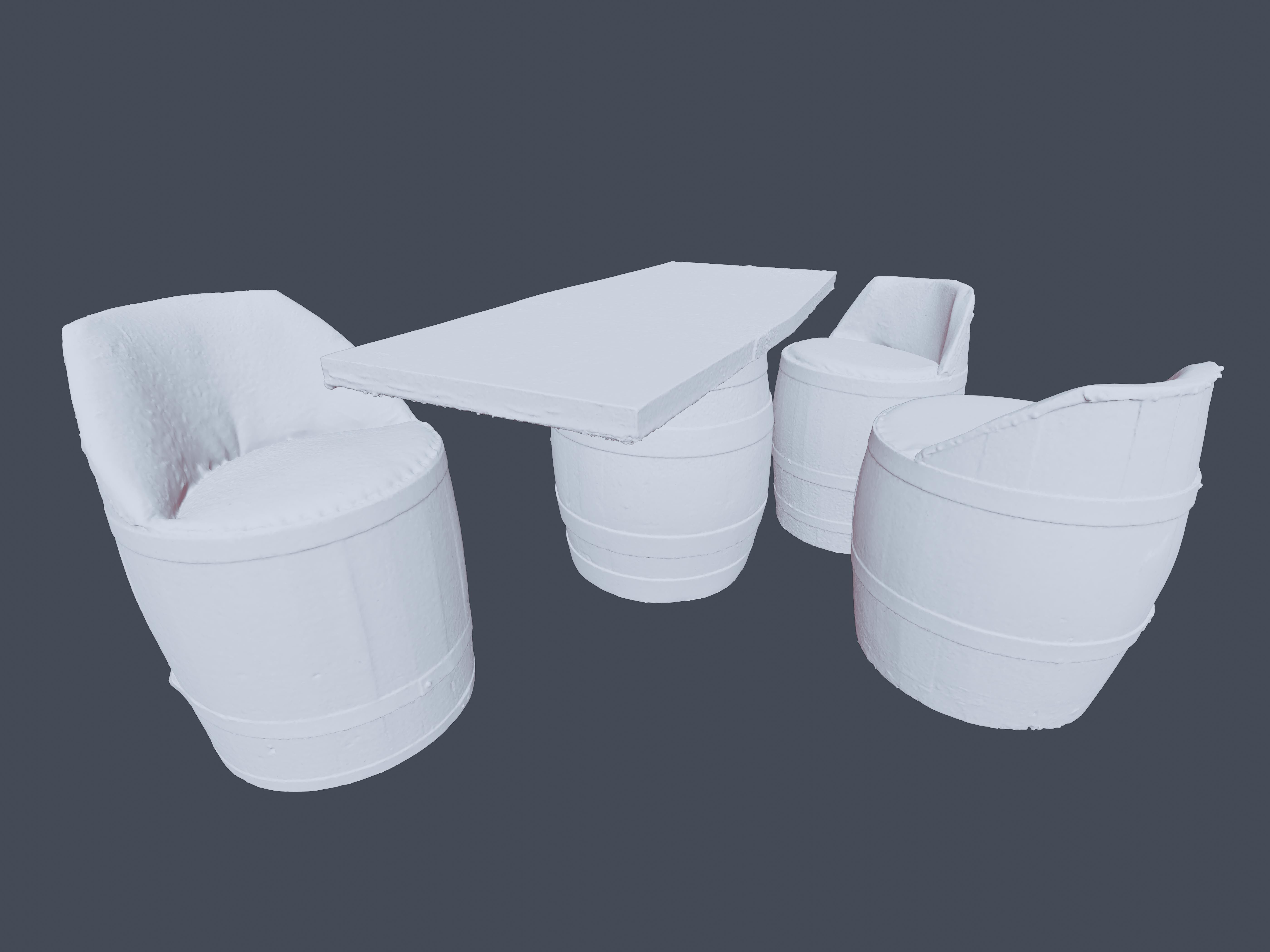 used wine barrel furniture scan with 4 LODs - Gameready Low-poly 3D model_9