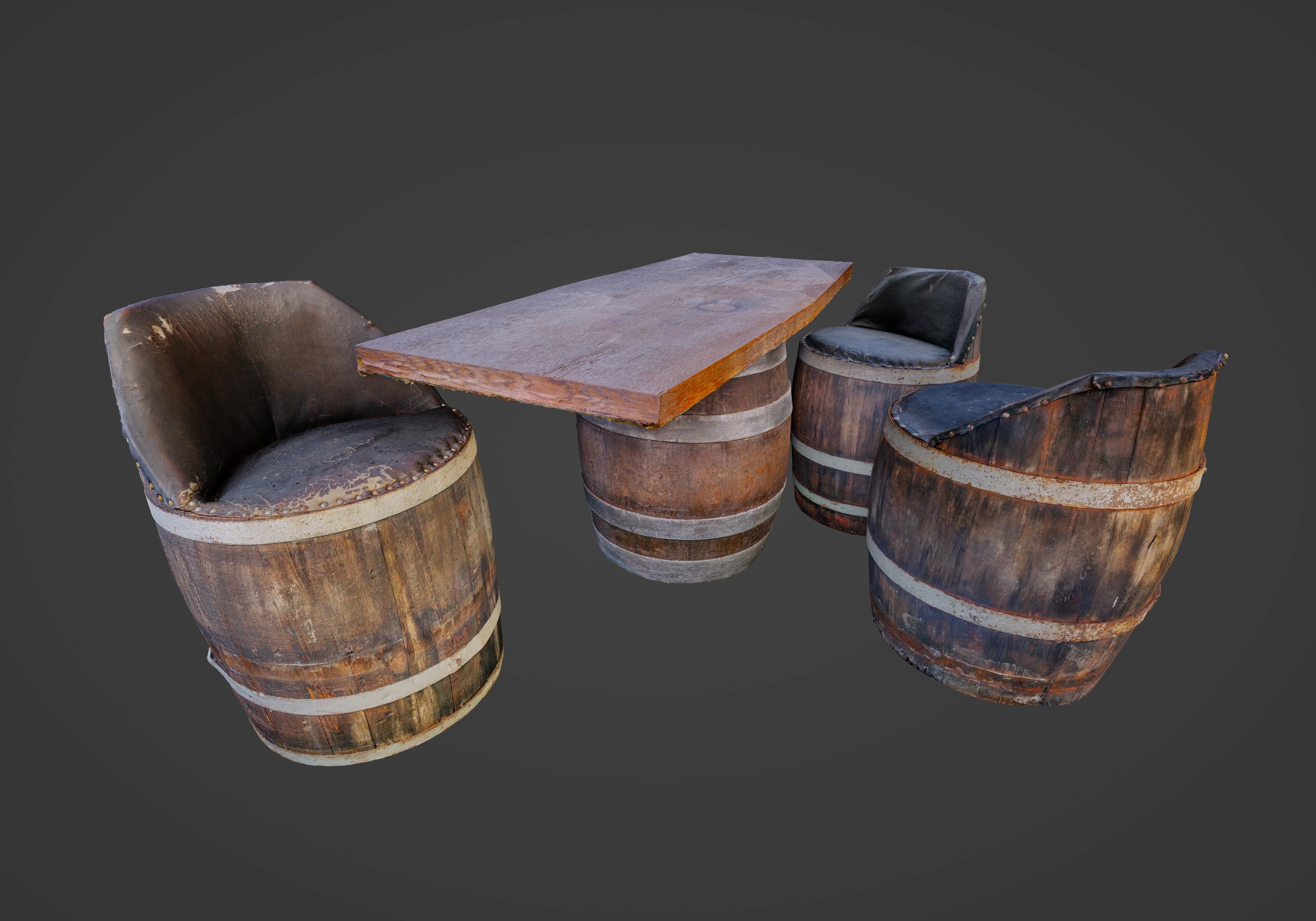 used wine barrel furniture scan with 4 LODs - Gameready Low-poly 3D model_8