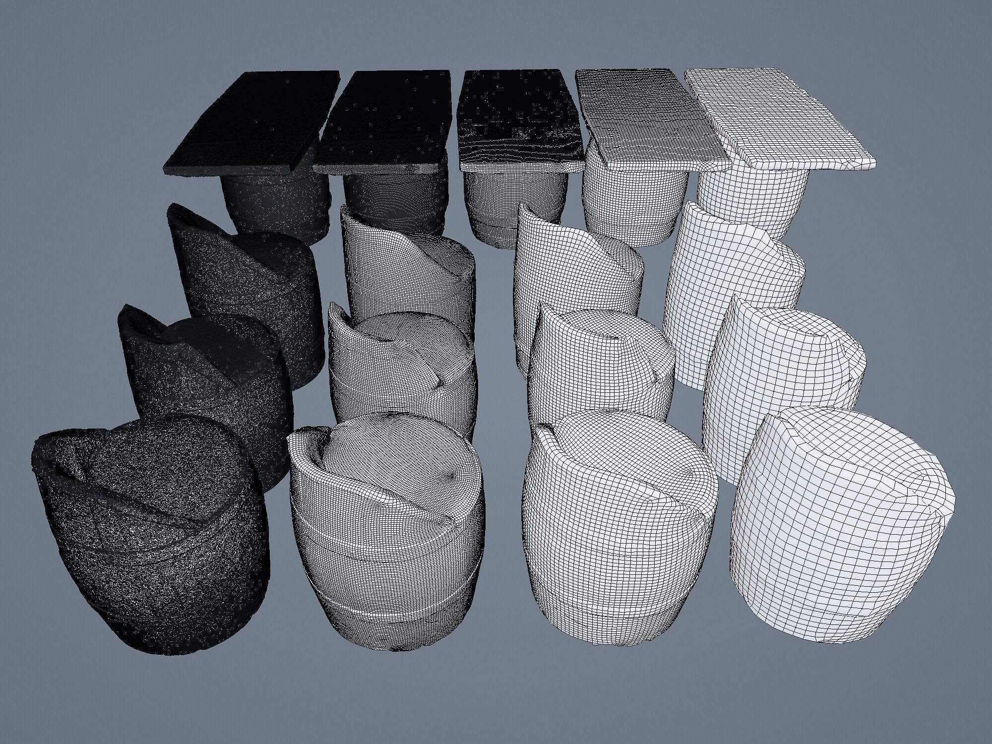 used wine barrel furniture scan with 4 LODs - Gameready Low-poly 3D model_4