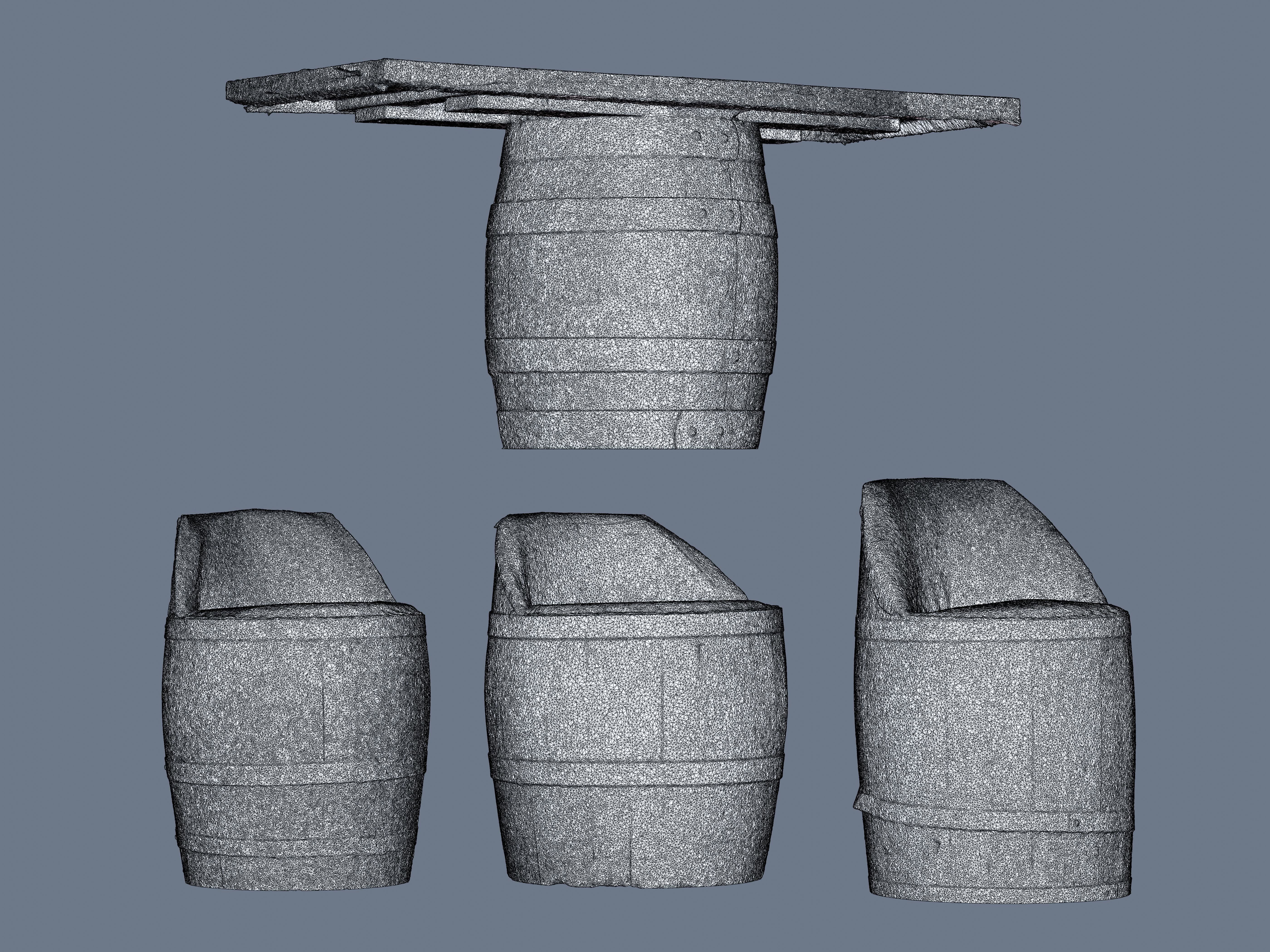 used wine barrel furniture scan with 4 LODs - Gameready Low-poly 3D model_1