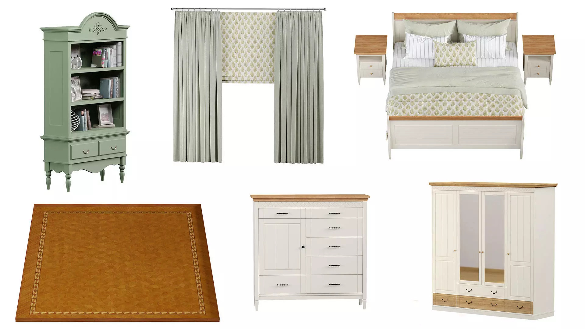 Furniture set curtain with pleats and window 3D Model Collection_0