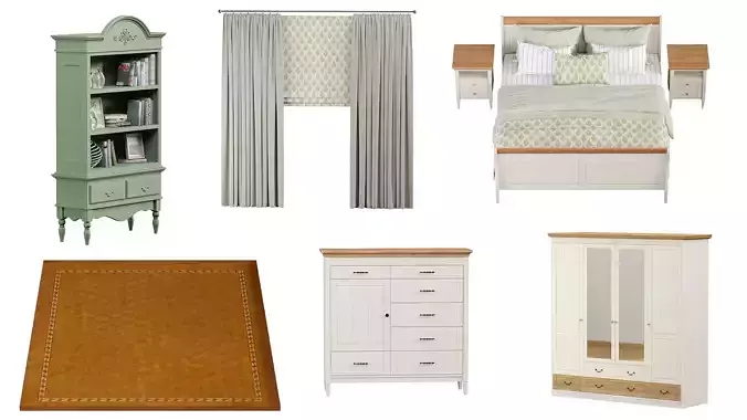 Furniture set curtain with pleats and window 3D Model Collection