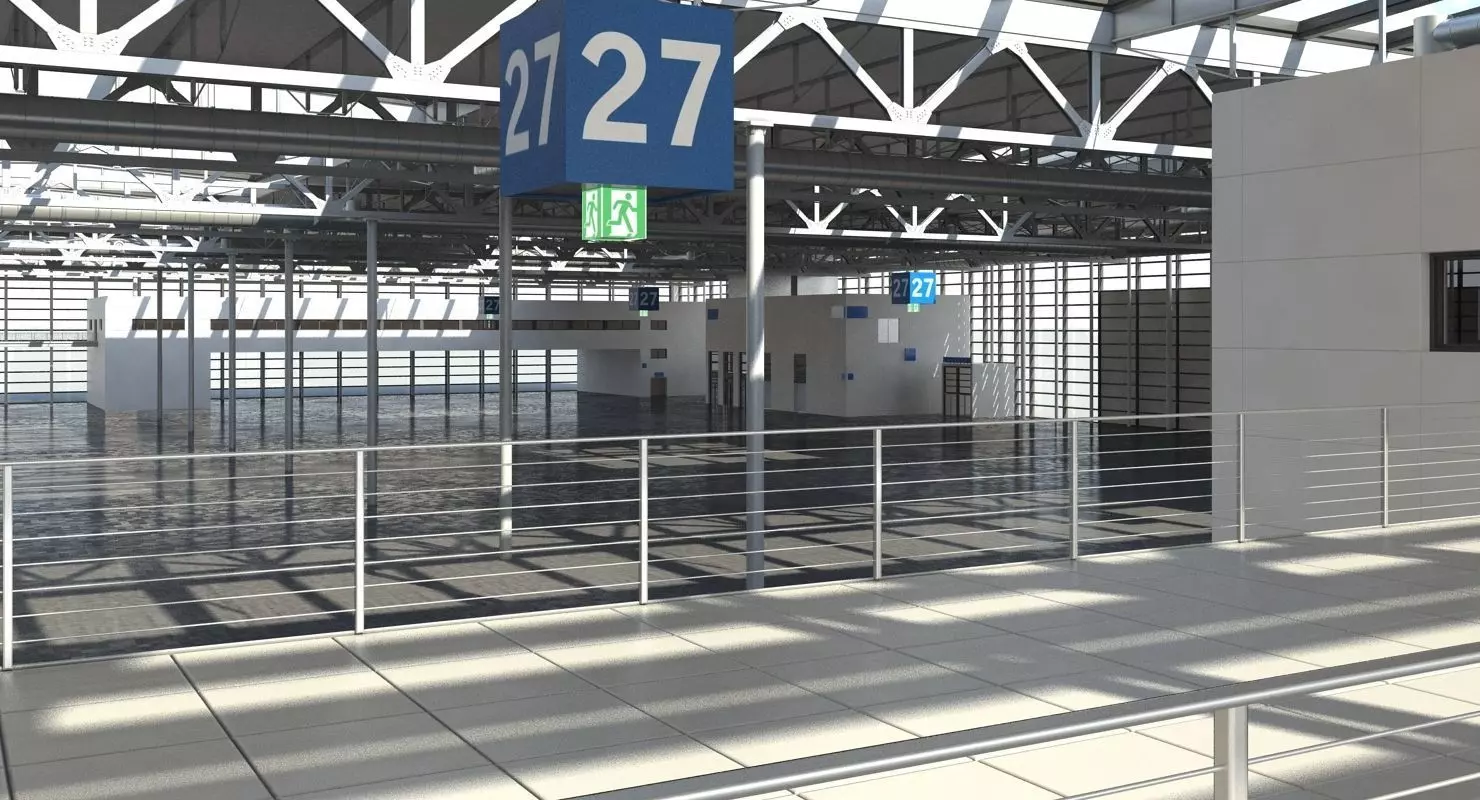 Warehouse 5 industrial building with roof 3D model_0