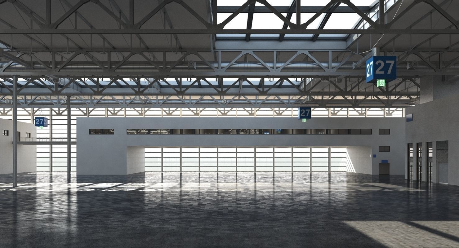 Warehouse 5 industrial building with roof 3D model_4