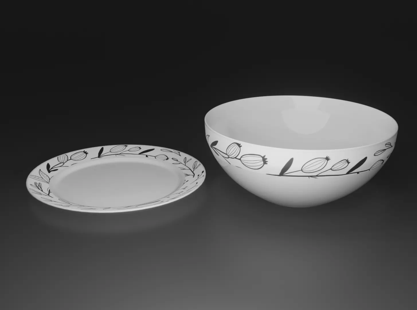 Plate and bowl with a design Free 3D model
