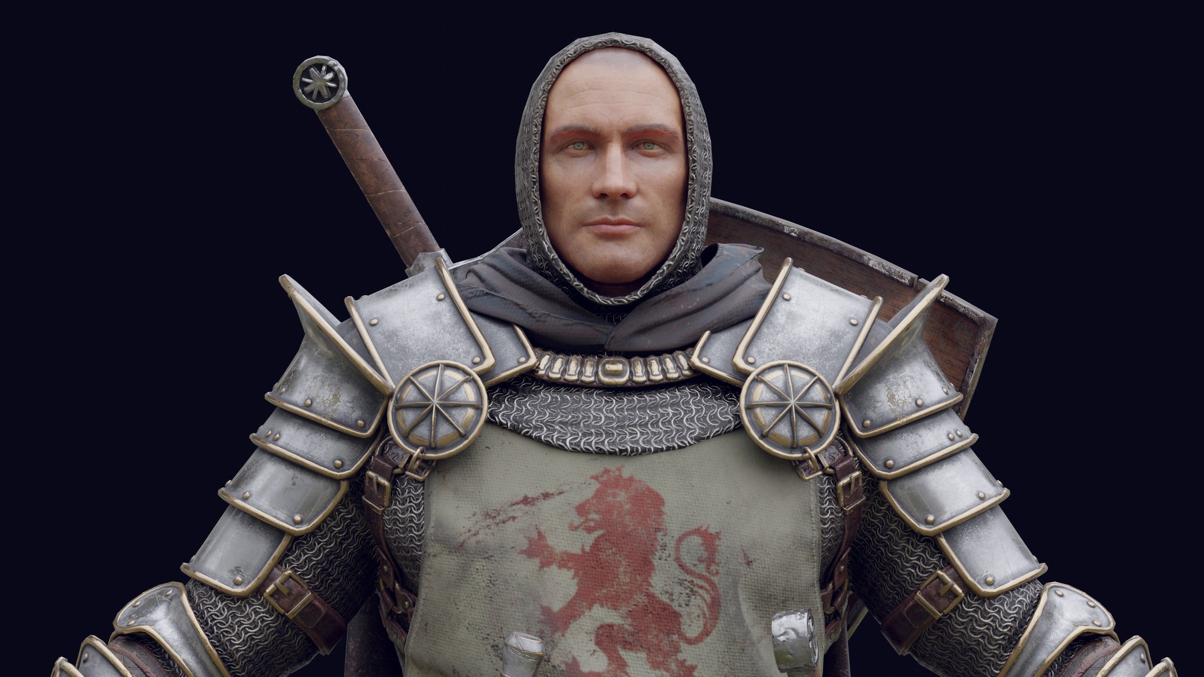 Crusader knight in armor Low-poly 3D model_20