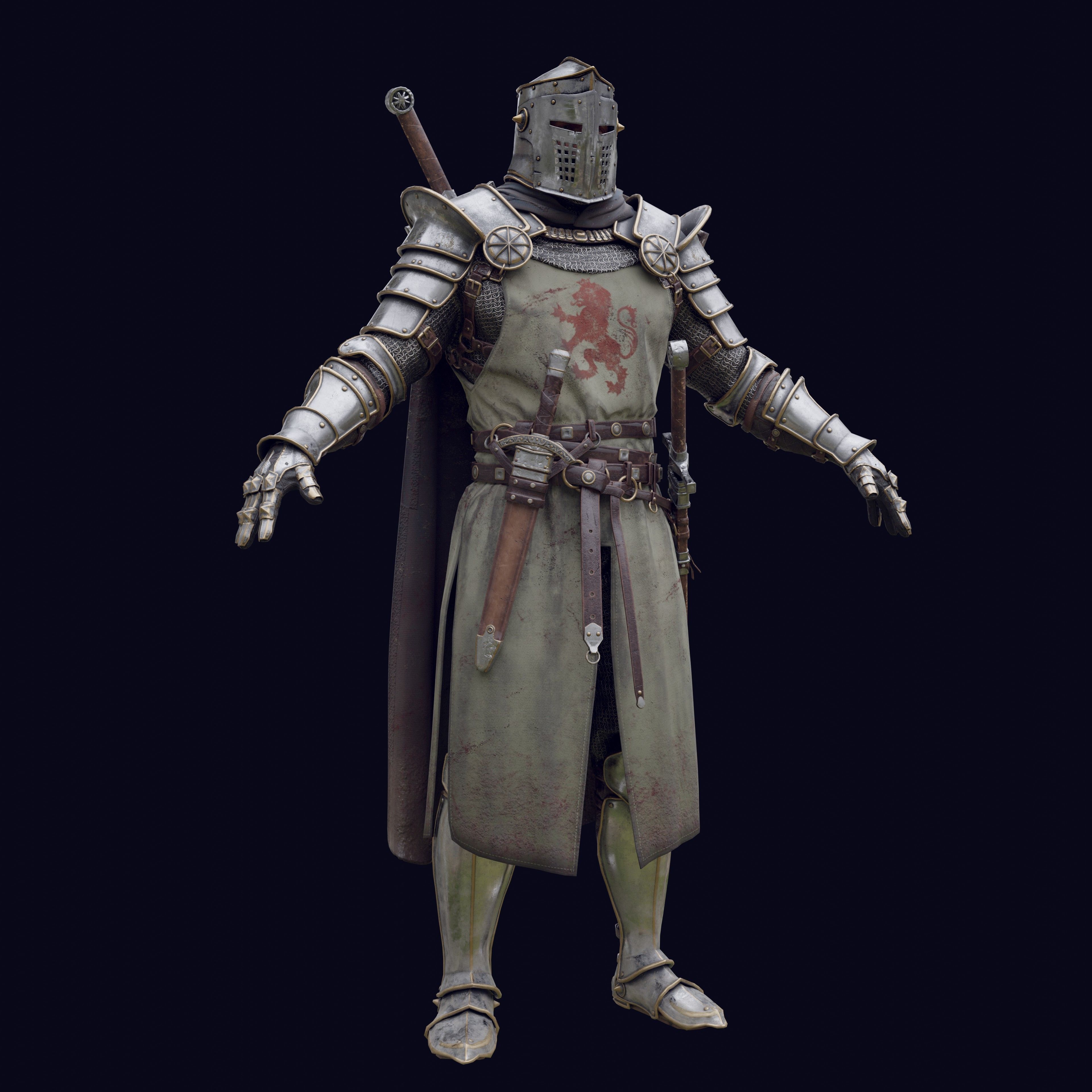 Crusader knight in armor Low-poly 3D model_16