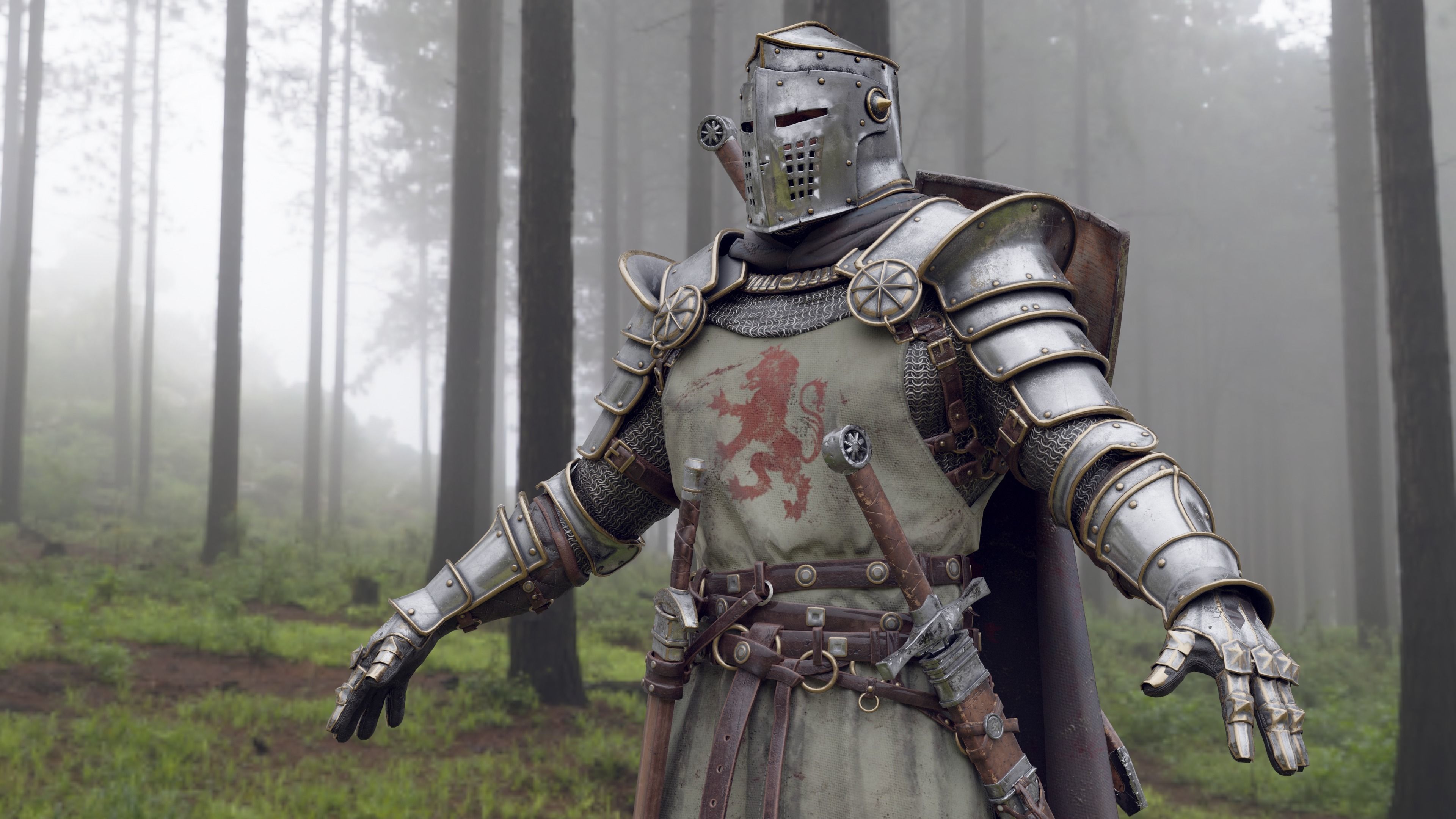 Crusader knight in armor Low-poly 3D model_7
