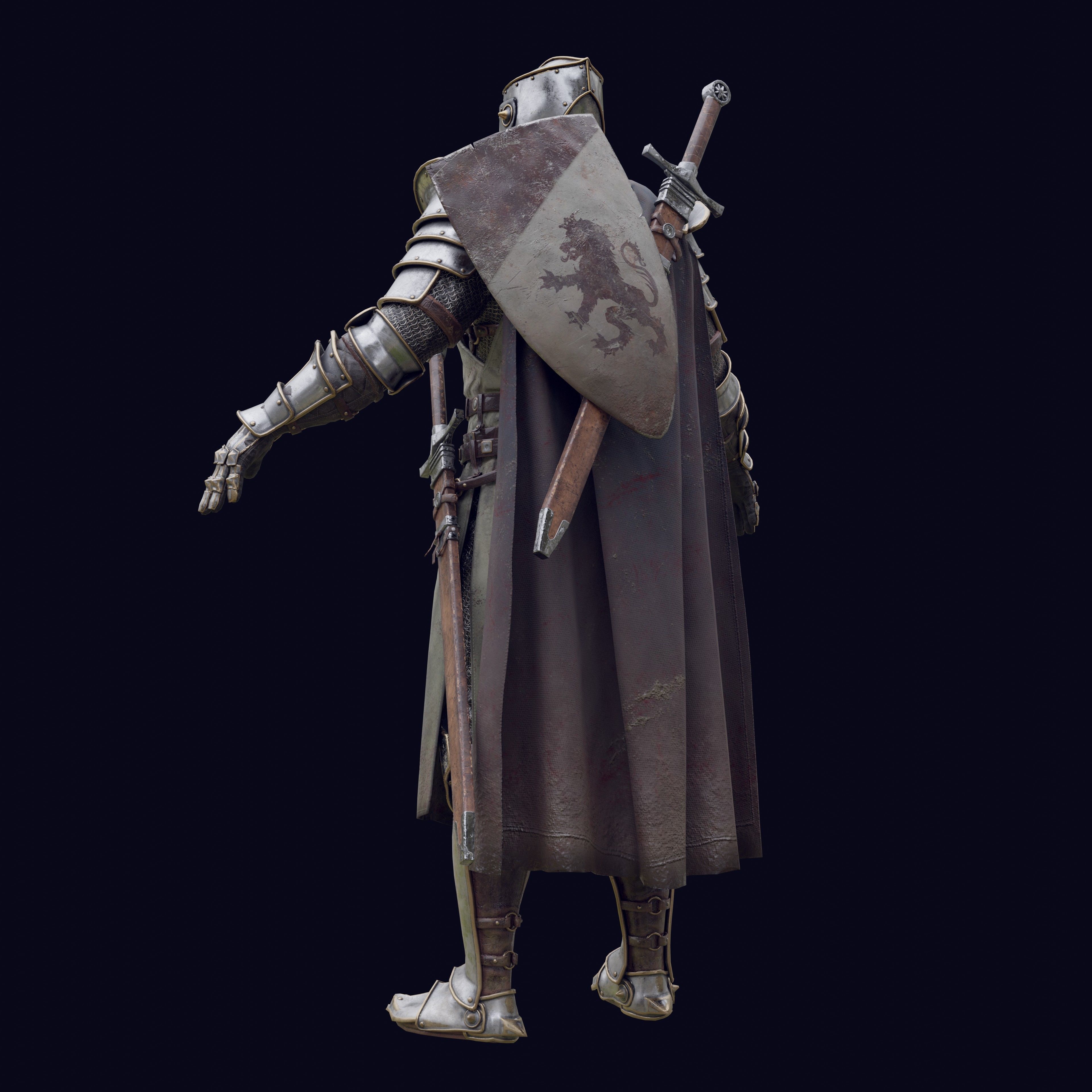 Crusader knight in armor Low-poly 3D model_14