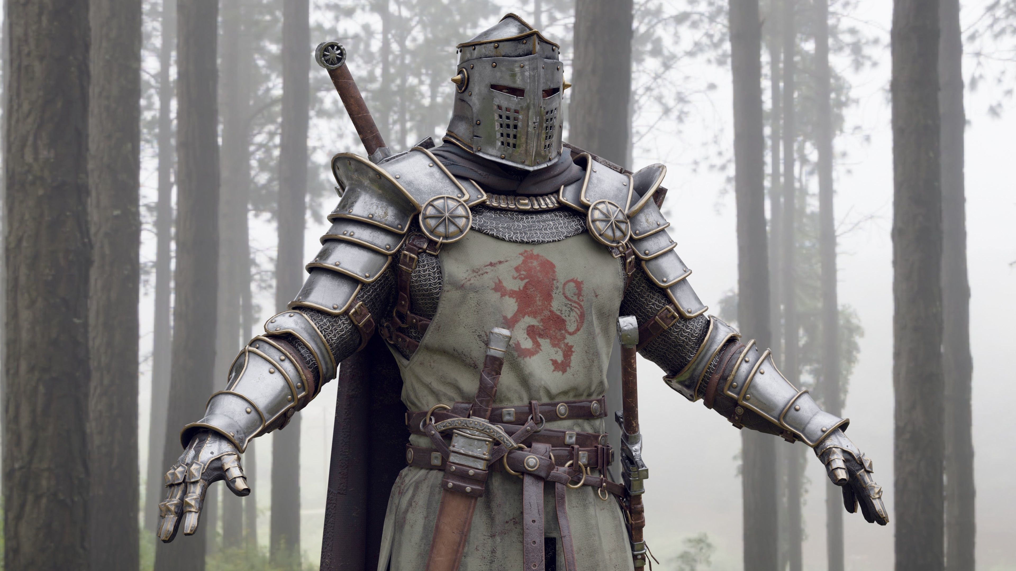 Crusader knight in armor Low-poly 3D model_24