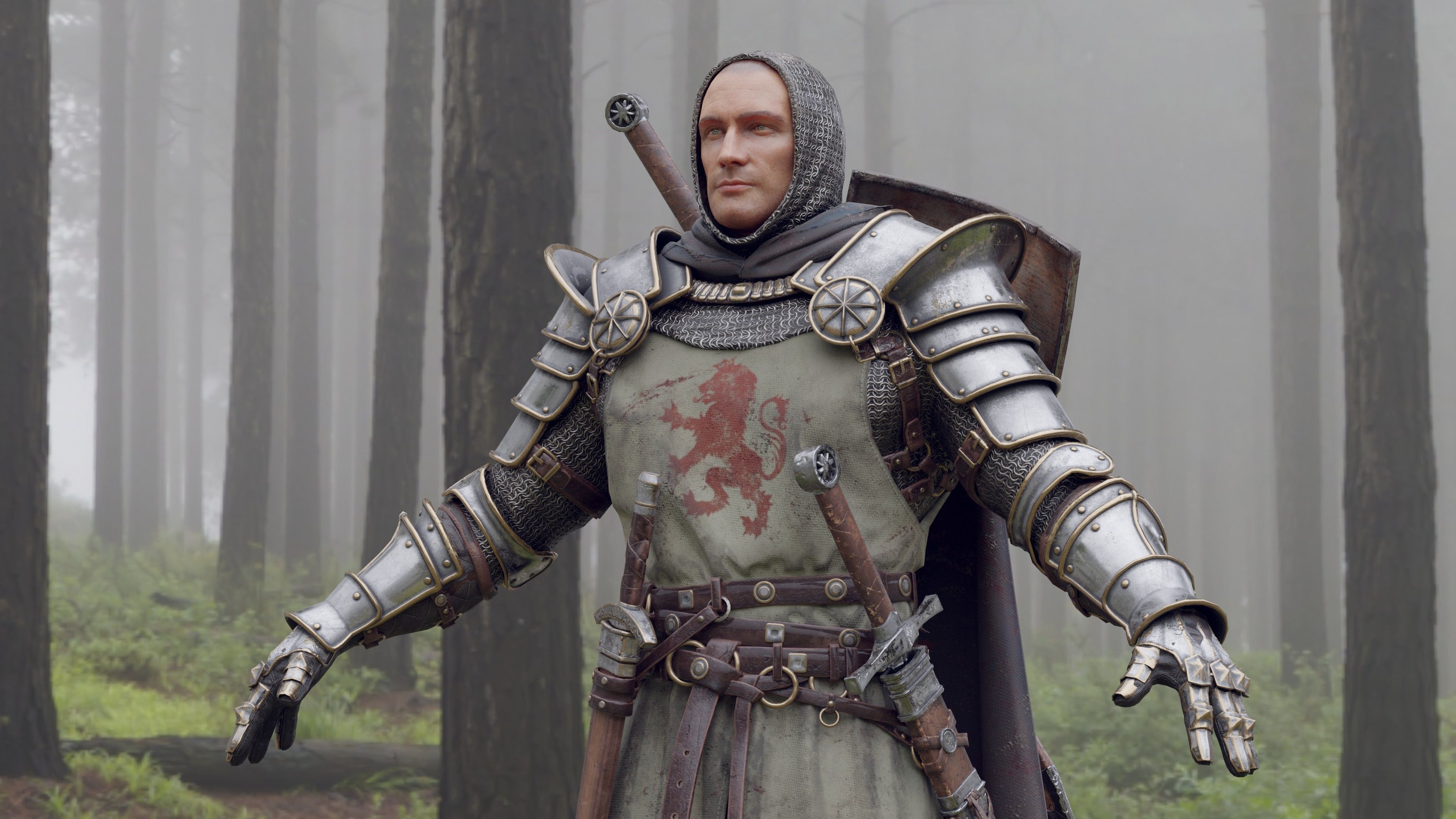 Crusader knight in armor Low-poly 3D model_23