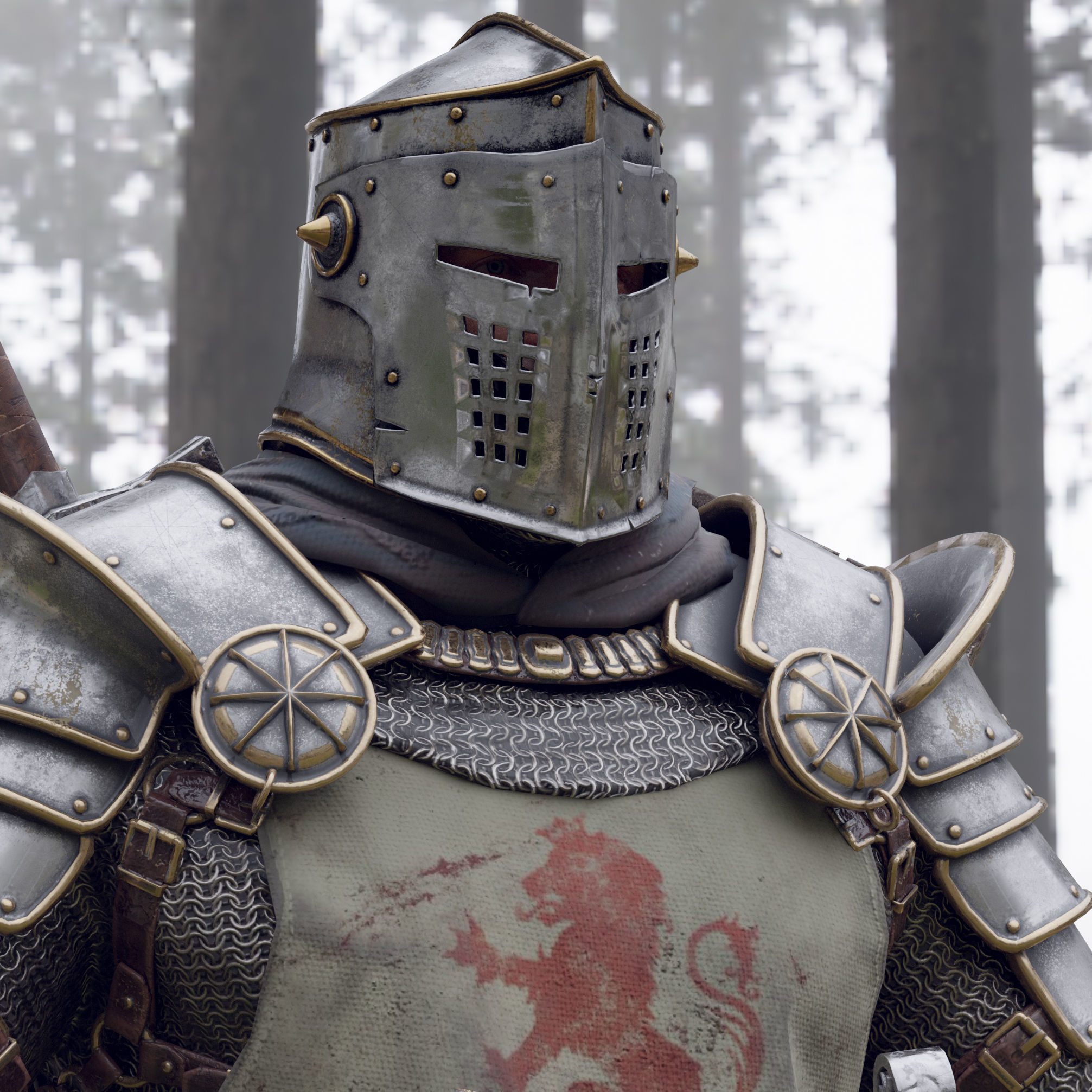 Crusader knight in armor Low-poly 3D model_40