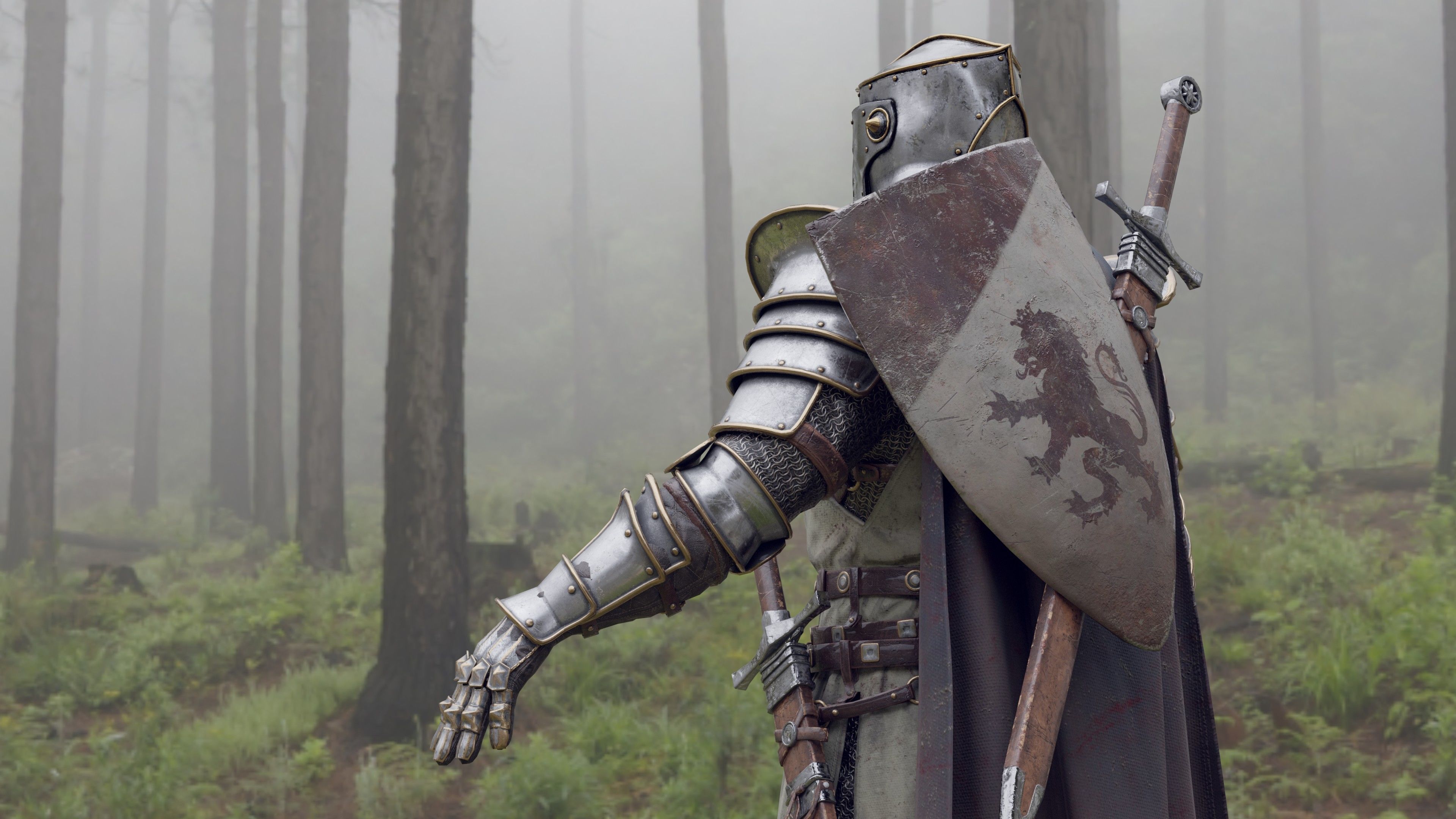 Crusader knight in armor Low-poly 3D model_27