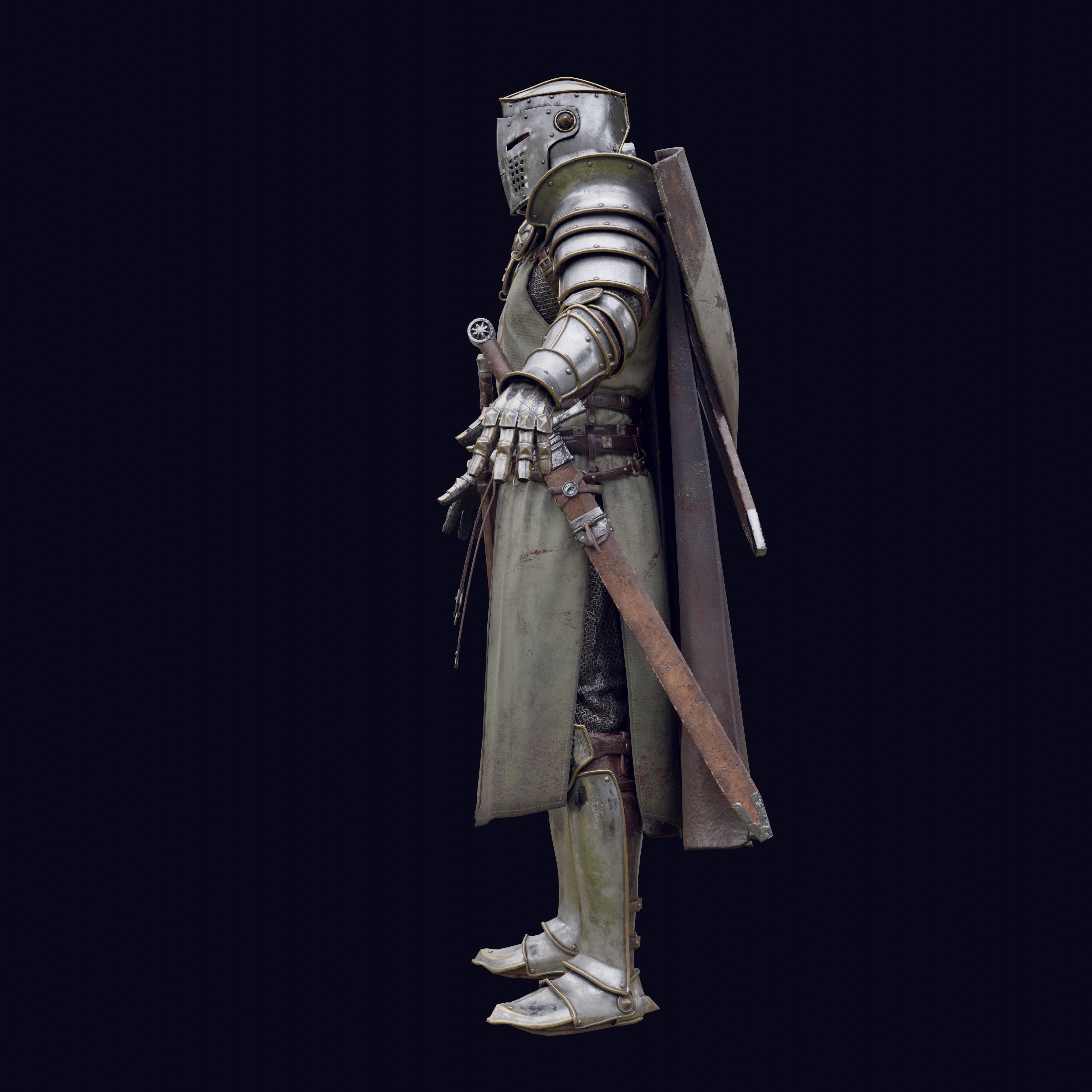 Crusader knight in armor Low-poly 3D model_15