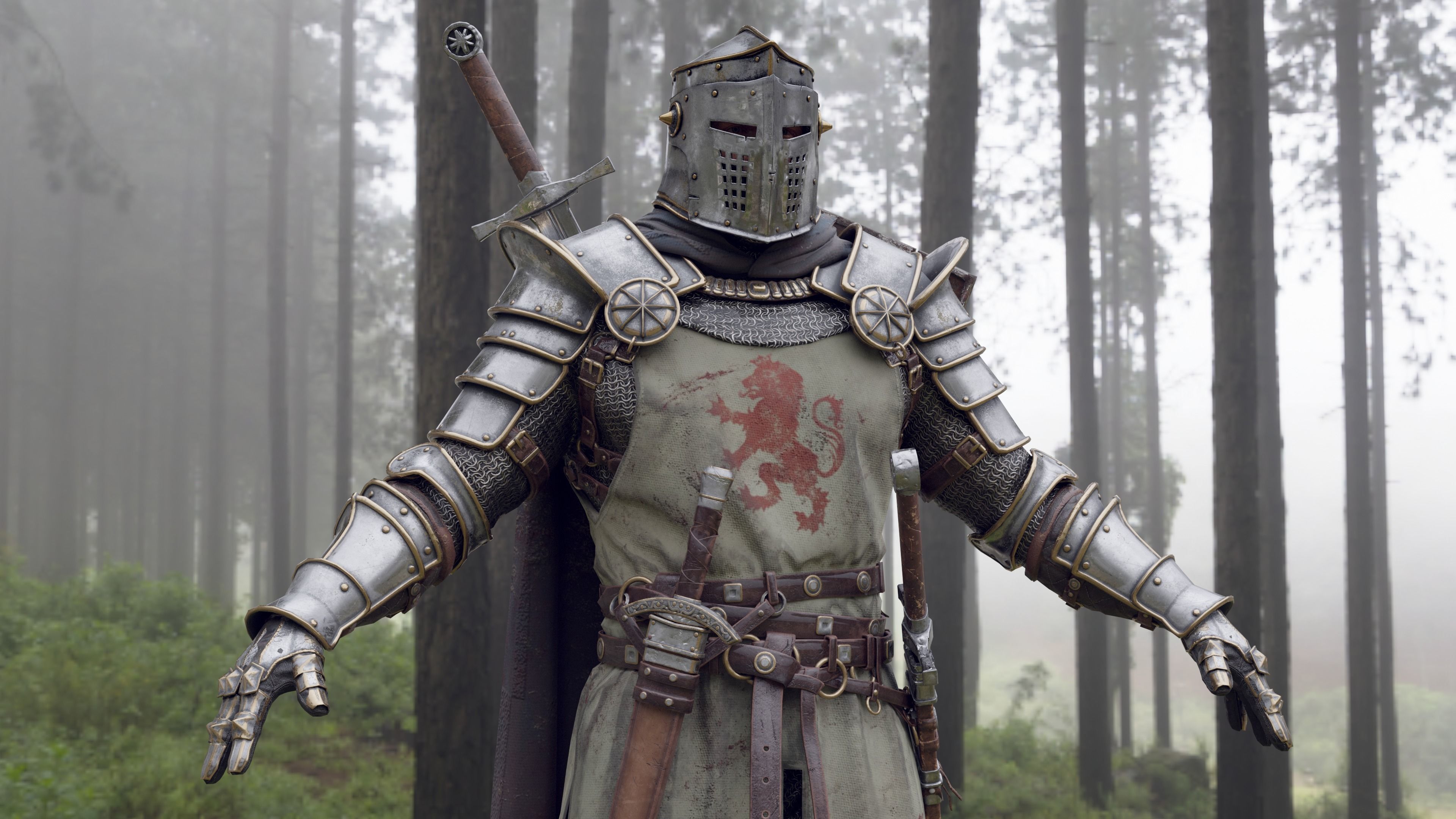 Crusader knight in armor Low-poly 3D model_2