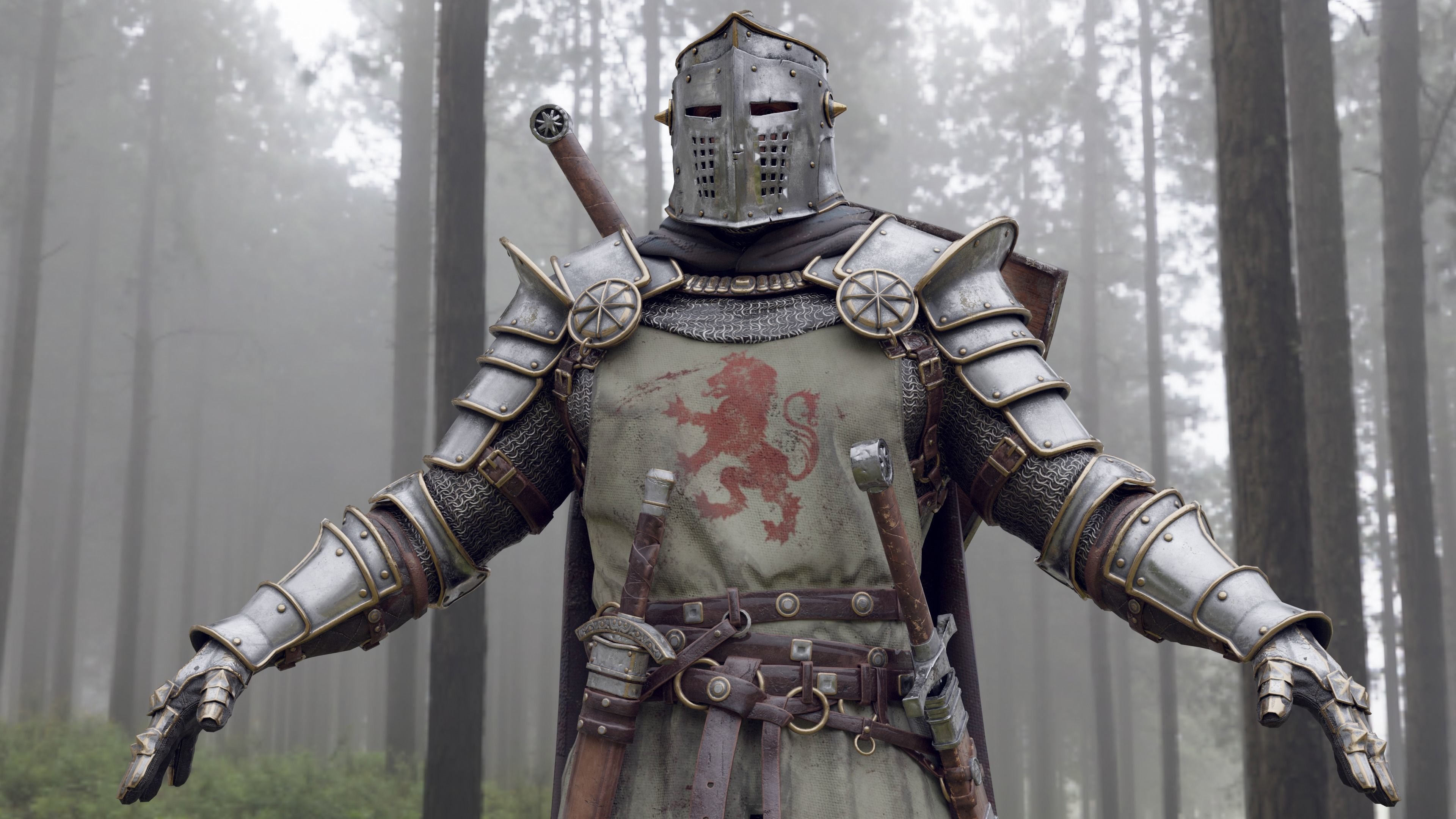 Crusader knight in armor Low-poly 3D model_8