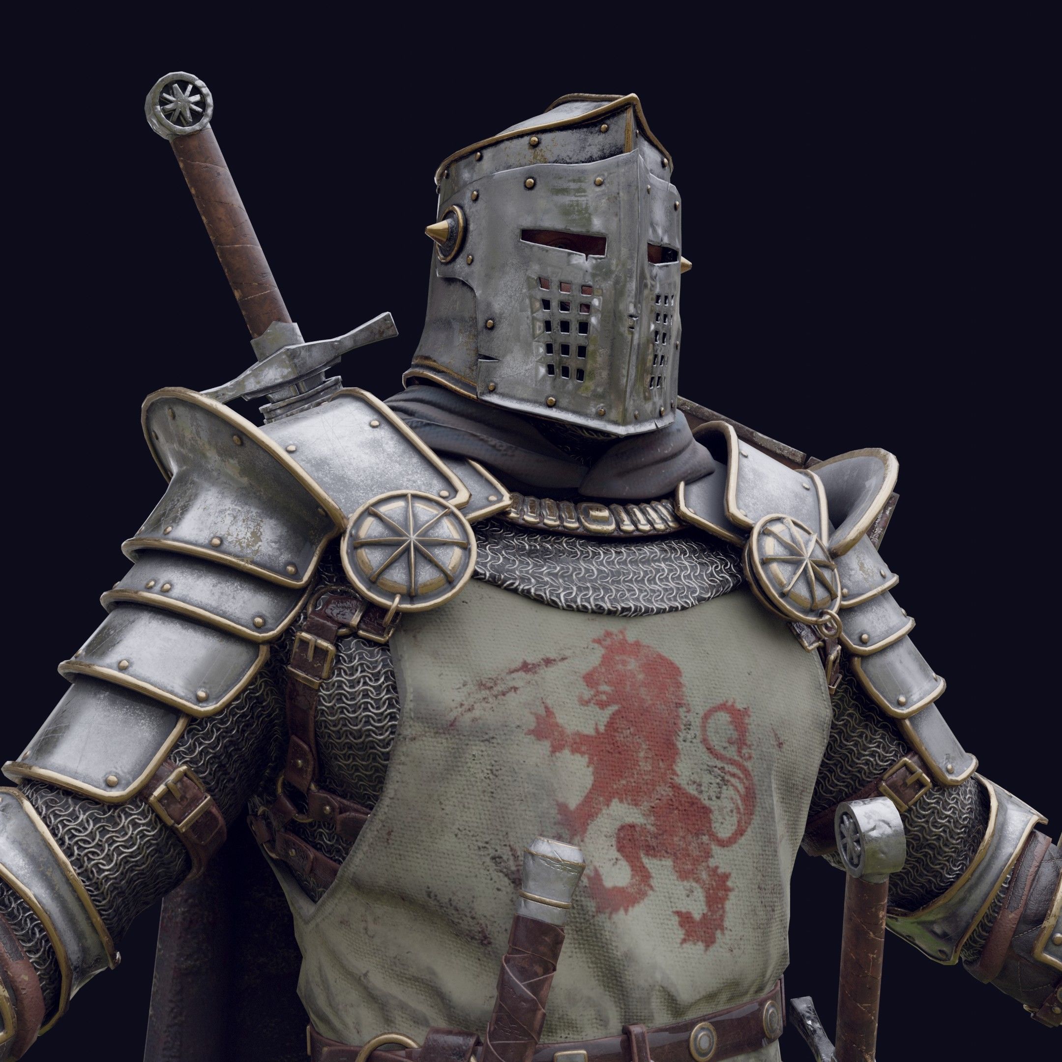Crusader knight in armor Low-poly 3D model_30